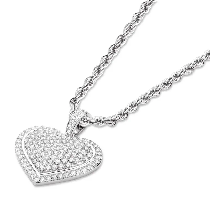Micro Setting Created Diamond Heart Shaped Hip Hop Pendant Necklace