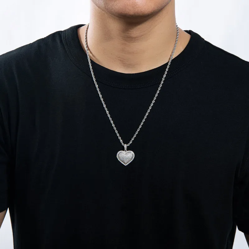Micro Setting Created Diamond Heart Shaped Hip Hop Pendant Necklace