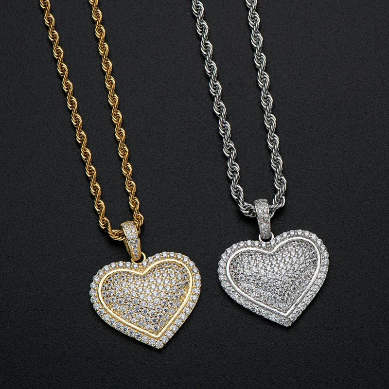 Micro Setting Created Diamond Heart Shaped Hip Hop Pendant Necklace