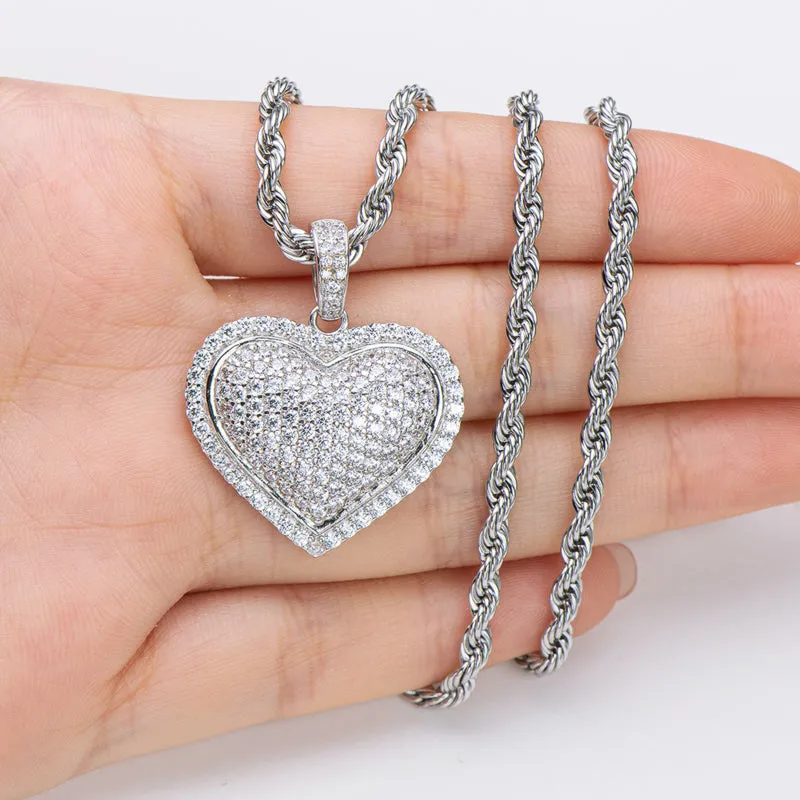 Micro Setting Created Diamond Heart Shaped Hip Hop Pendant Necklace