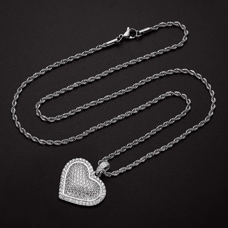 Micro Setting Created Diamond Heart Shaped Hip Hop Pendant Necklace