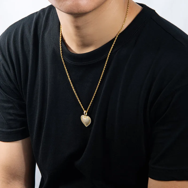 Micro Setting Created Diamond Heart Shaped Hip Hop Pendant Necklace