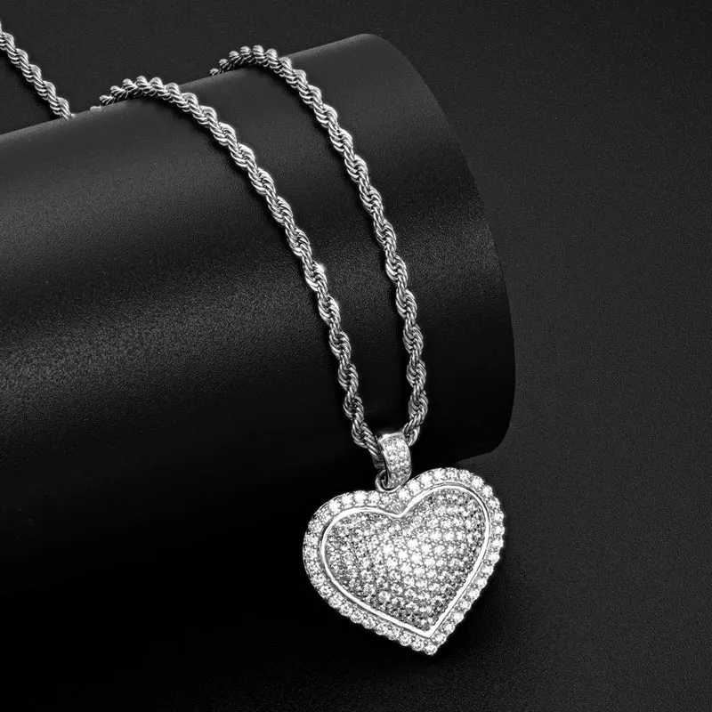 Micro Setting Created Diamond Heart Shaped Hip Hop Pendant Necklace