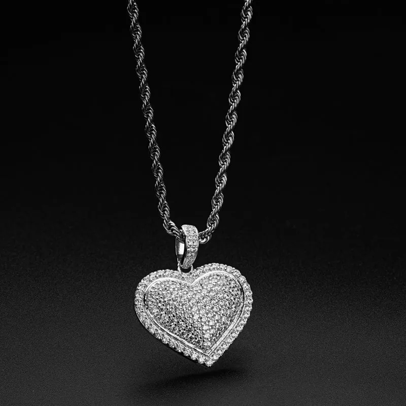 Micro Setting Created Diamond Heart Shaped Hip Hop Pendant Necklace