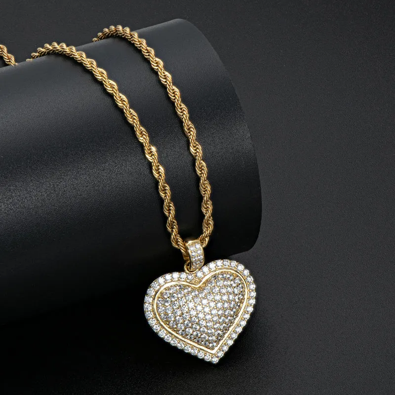 Micro Setting Created Diamond Heart Shaped Hip Hop Pendant Necklace