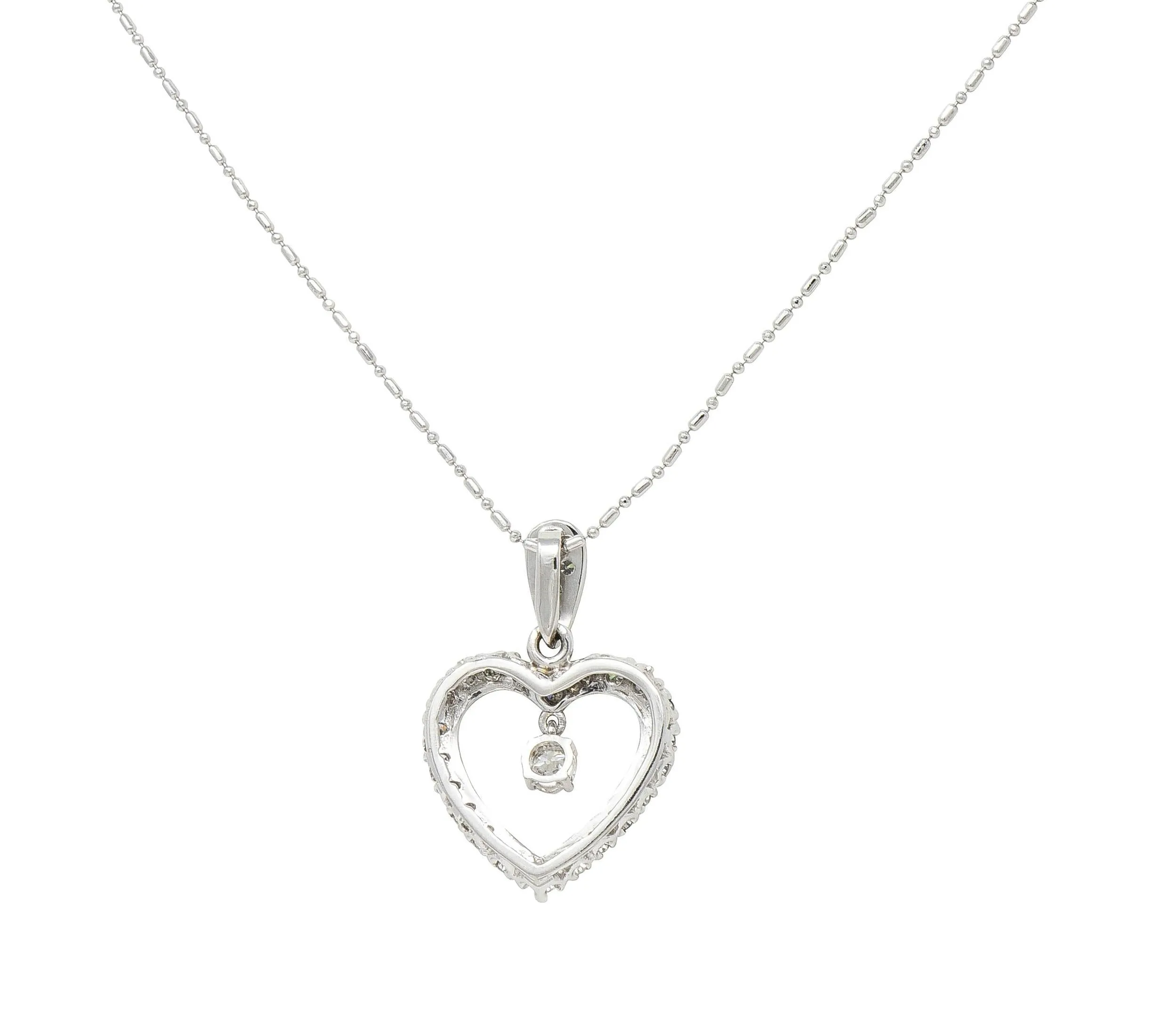 Mid-Century 1.05 CTW Diamond Platinum Vintage Heart Pendant Necklace