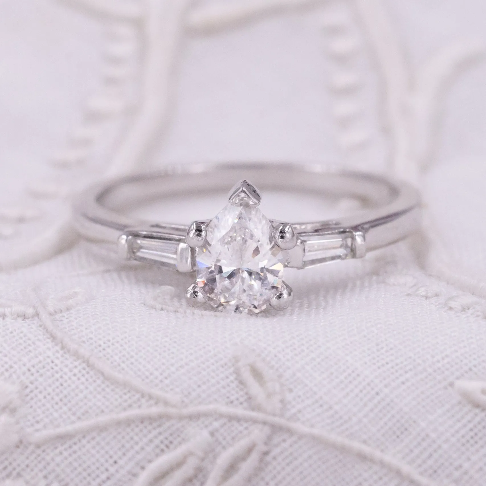 Midcentury .57 Carat Pear-Cut Diamond Ring
