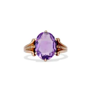 Midcentury Oval Amethyst Solitaire Ring