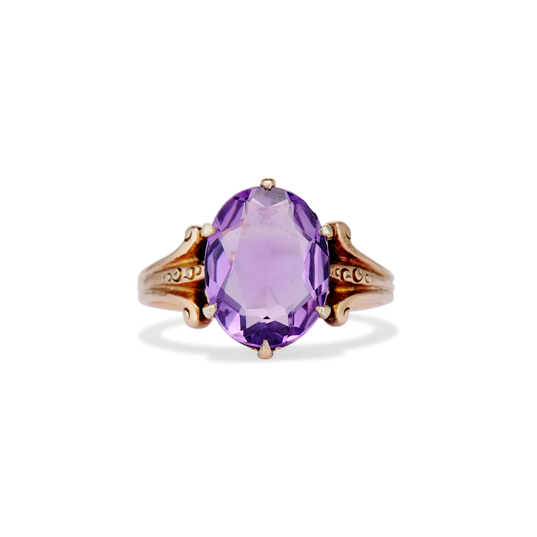 Midcentury Oval Amethyst Solitaire Ring