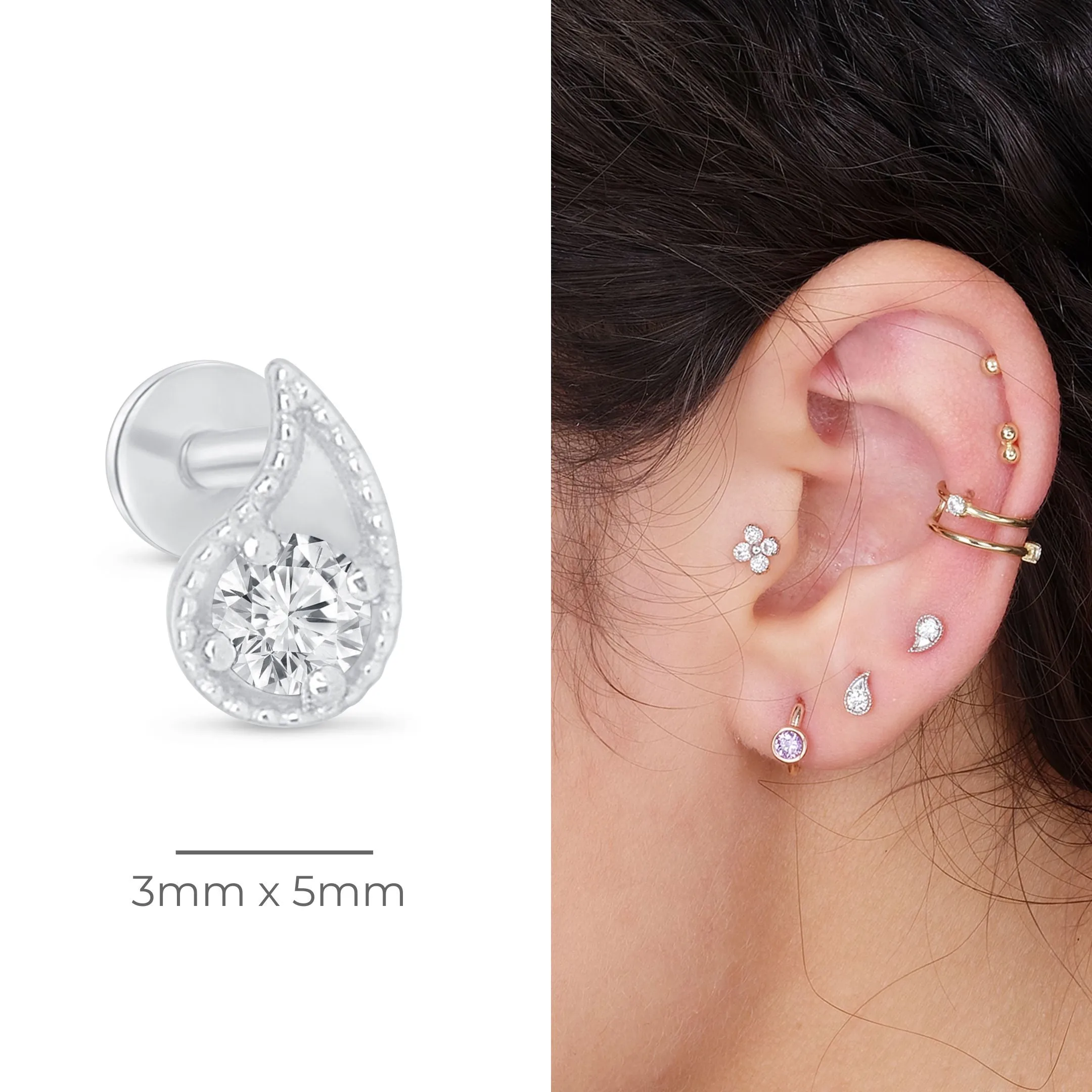Milgrain Diamond Paisley Flat Back Earring
