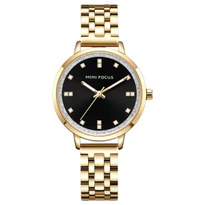Mini Focus Gold Stainless Steel Black Dial Quartz Watch for Ladies - MF0047L-03