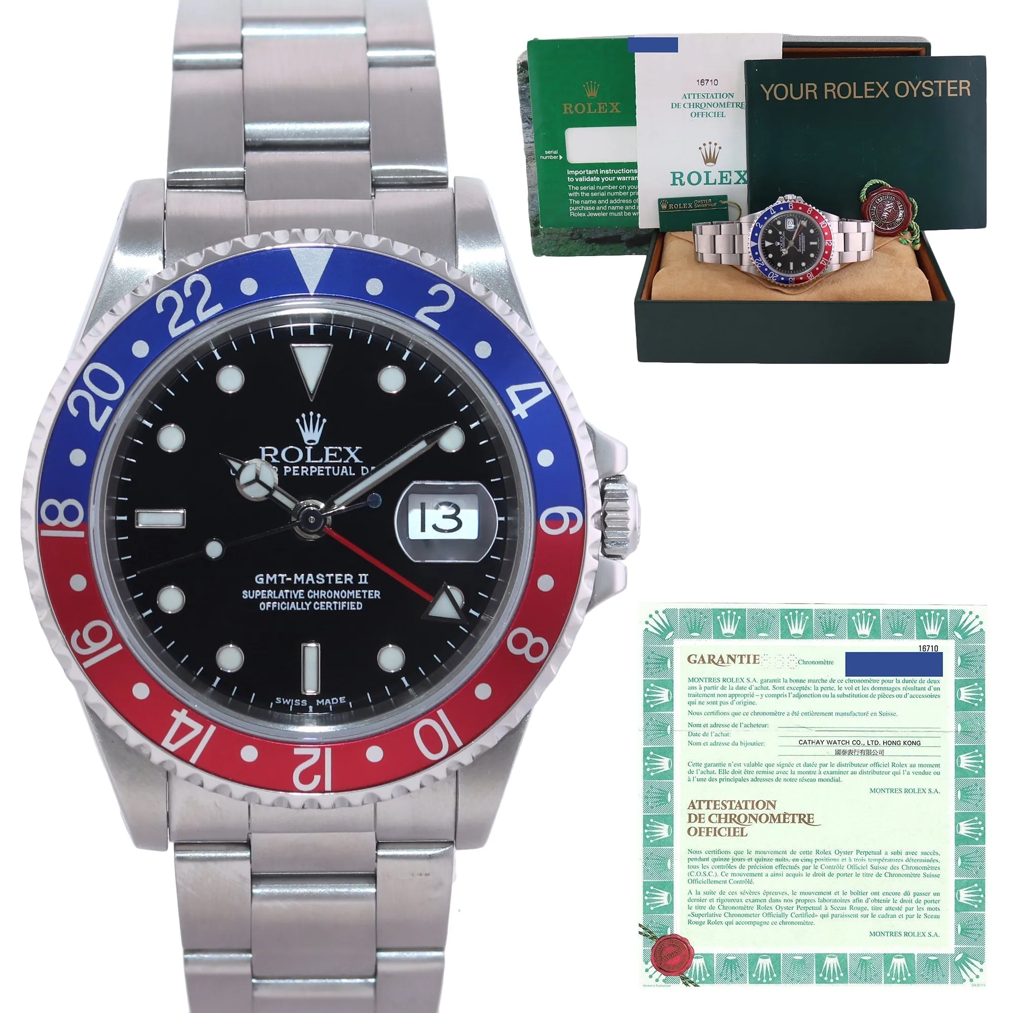 MINT 2001 PAPERS Rolex GMT-Master 2 Pepsi Blue Red Steel 16710 40mm Watch Box