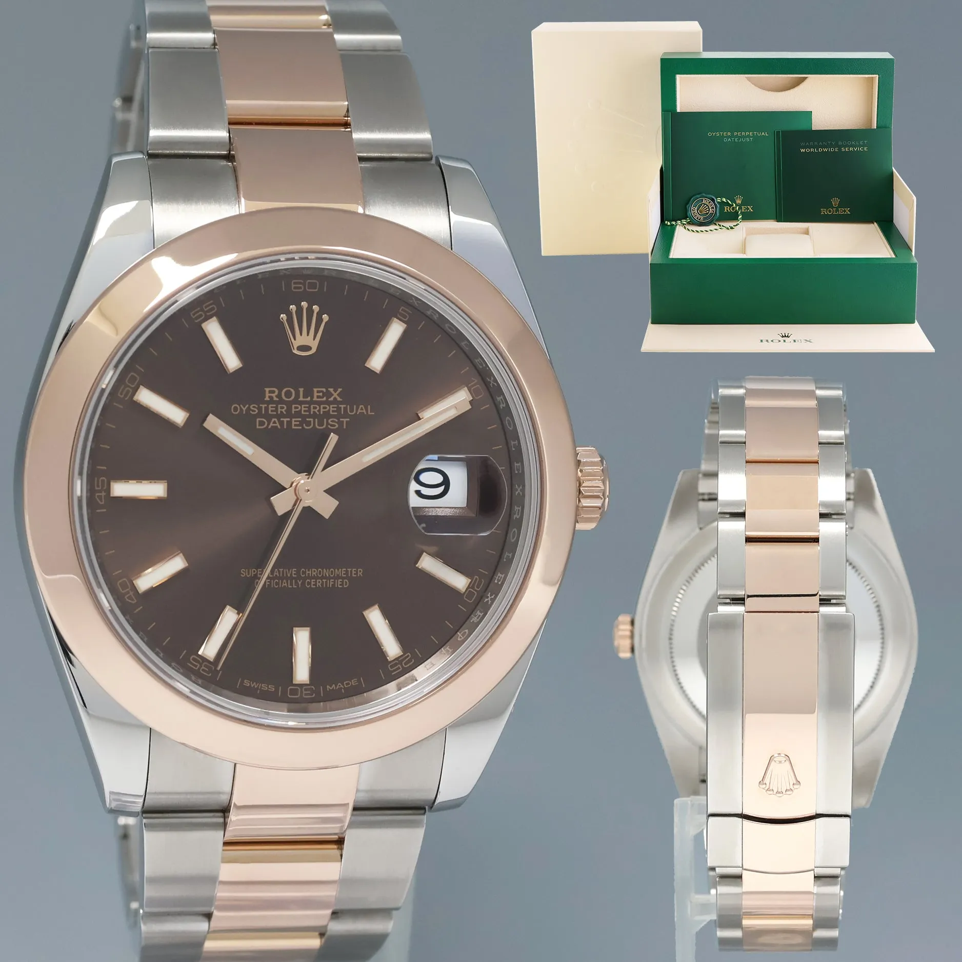 MINT 2019 Rolex DateJust 41 126301 Brown 18k Everose Gold Two-Tone Oyster Watch Box