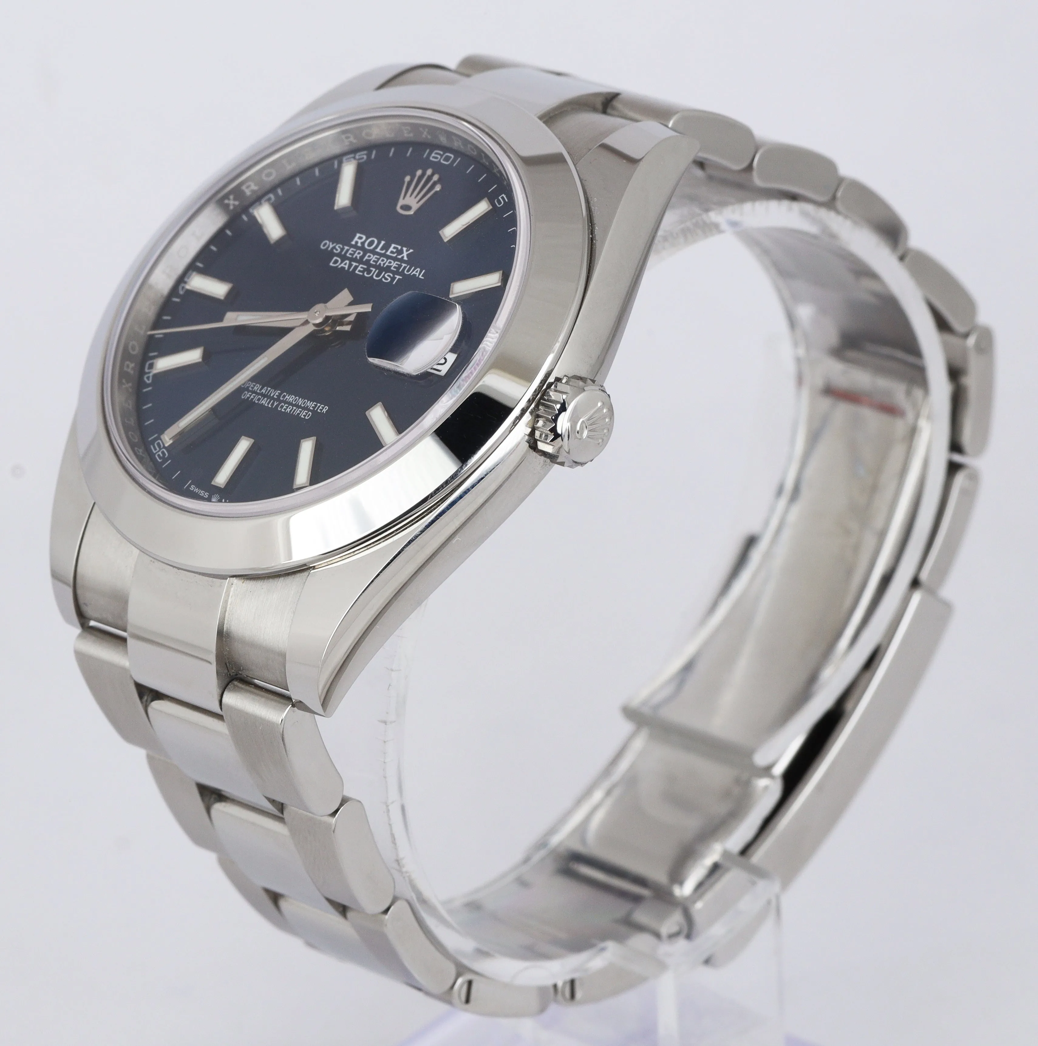 MINT 2020 Rolex DateJust 41 Blue Stick 126300 41mm Smooth Stainless Oyster Watch