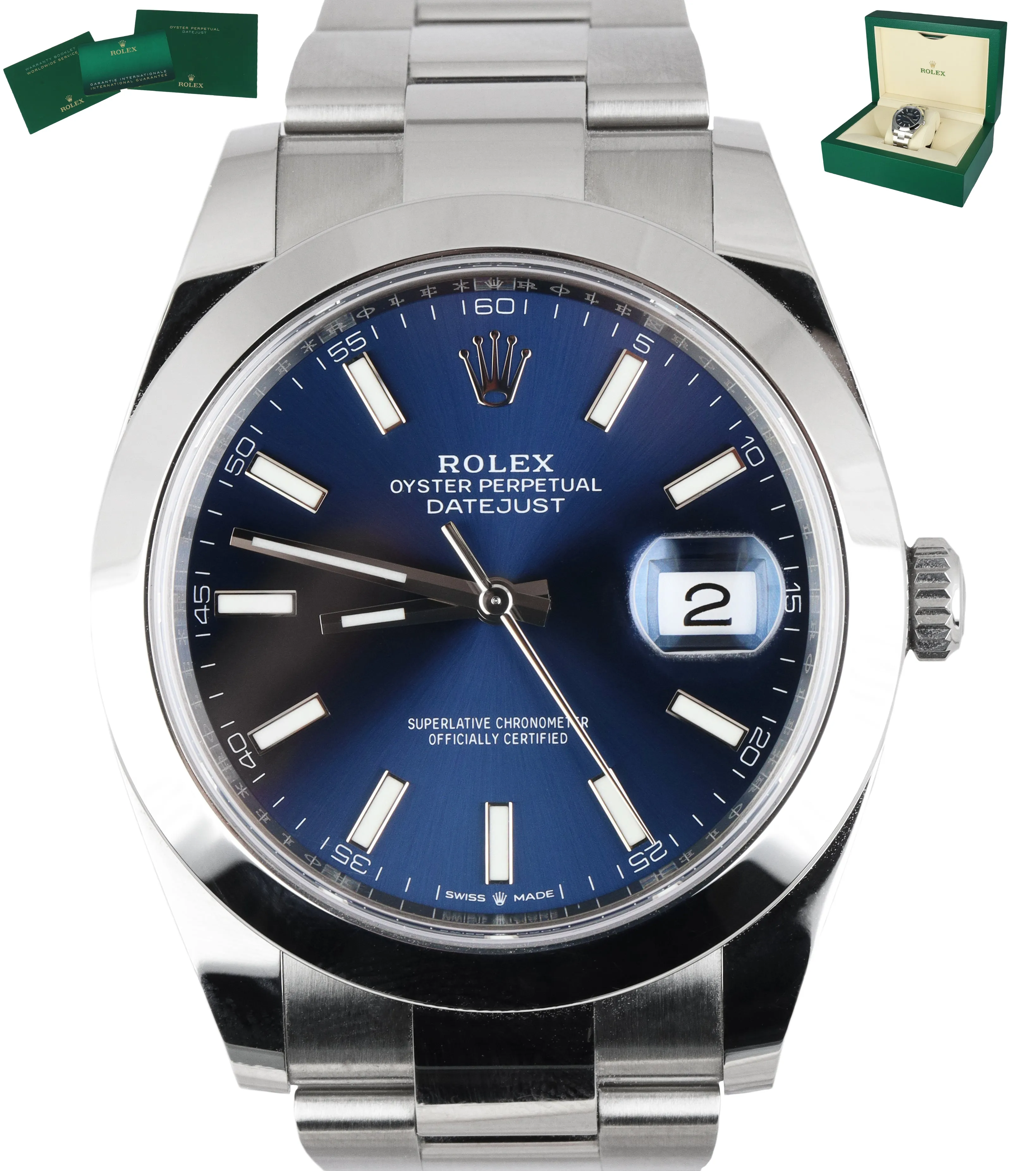 MINT 2020 Rolex DateJust 41 Blue Stick 126300 41mm Smooth Stainless Oyster Watch