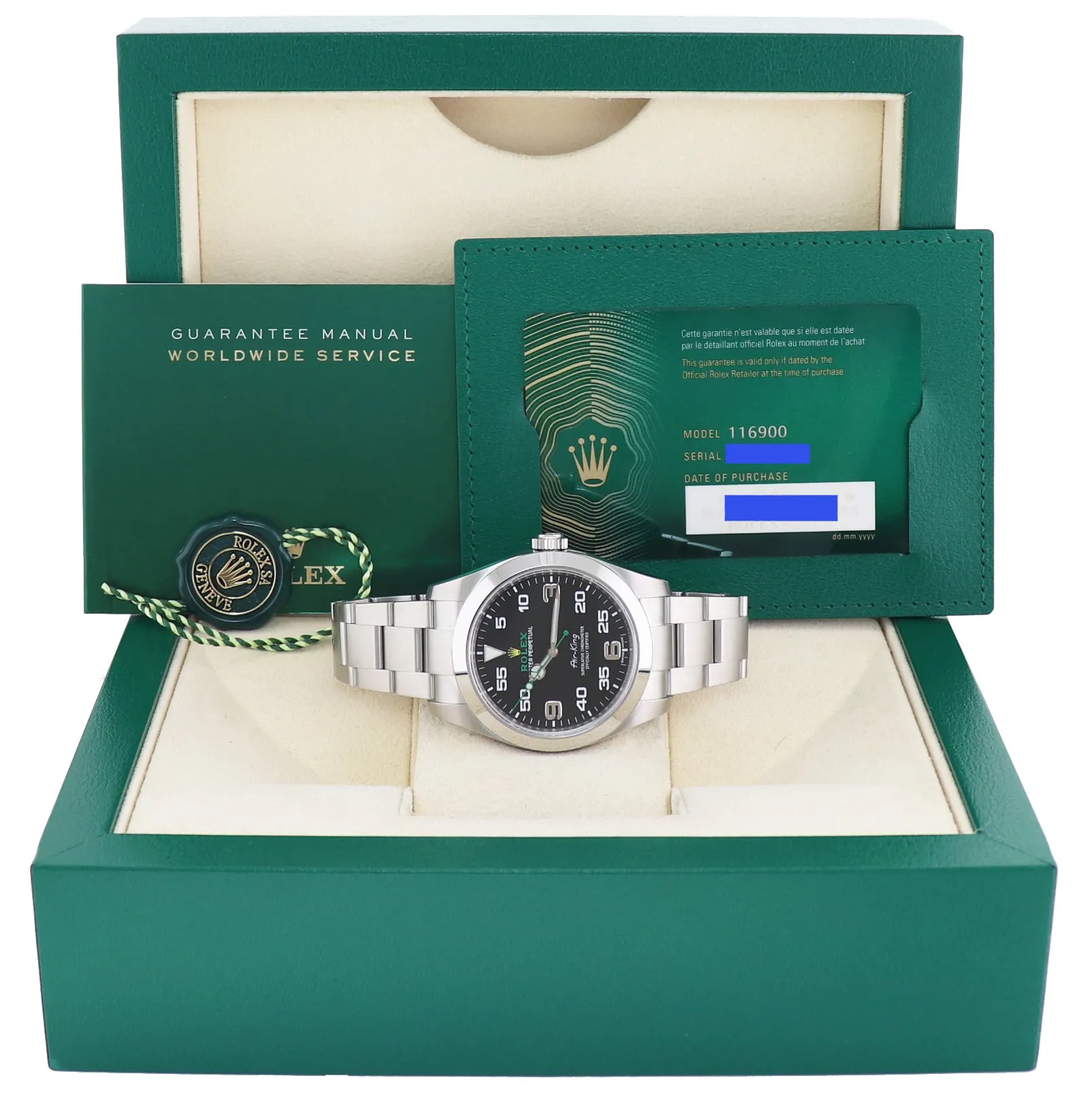 MINT 2021 PAPERS Rolex Air-King 116900 Green Arabic 40mm Steel Watch Box