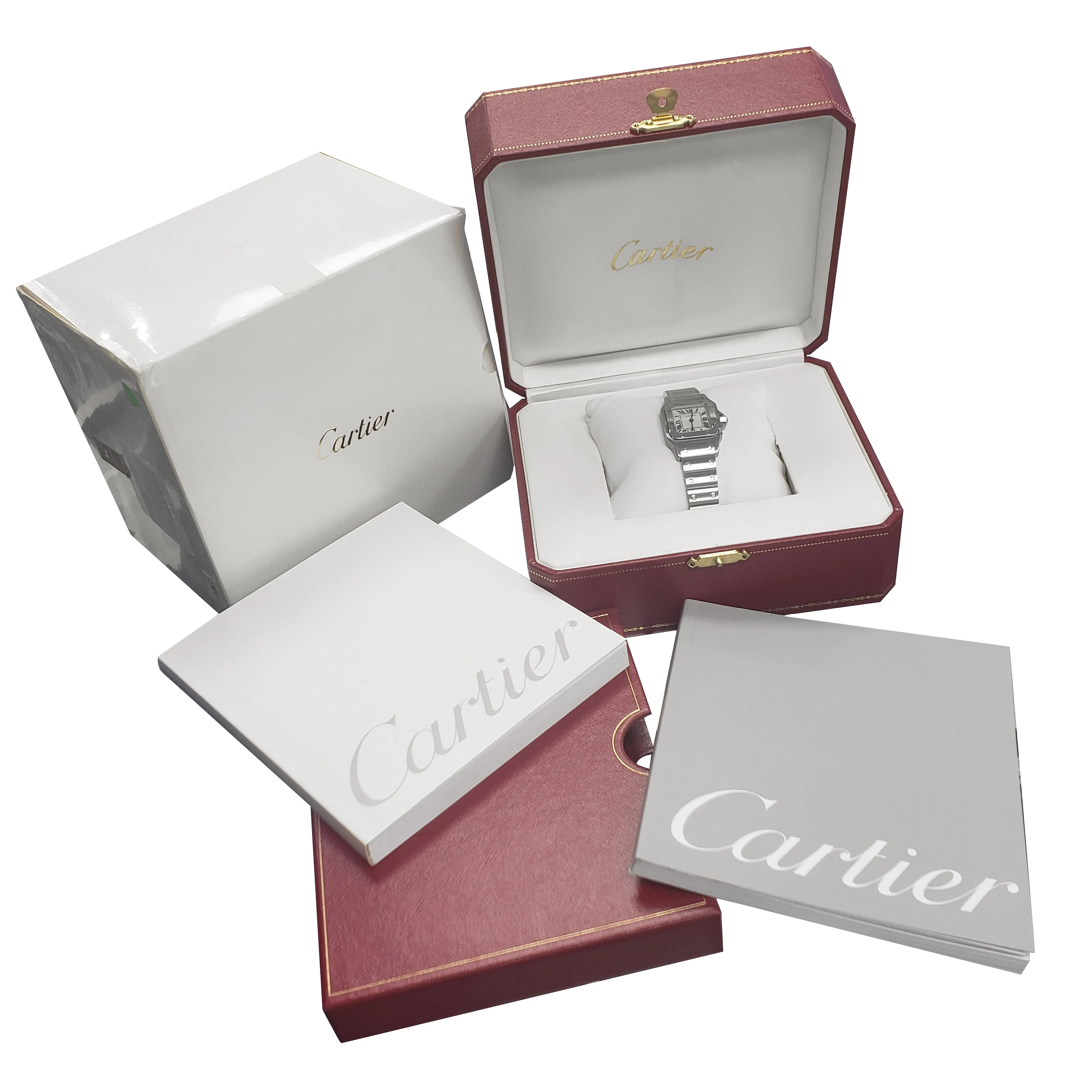 MINT Ladies Cartier Santos Galbee 1565 White 24mm Quartz Stainless Swiss Watch