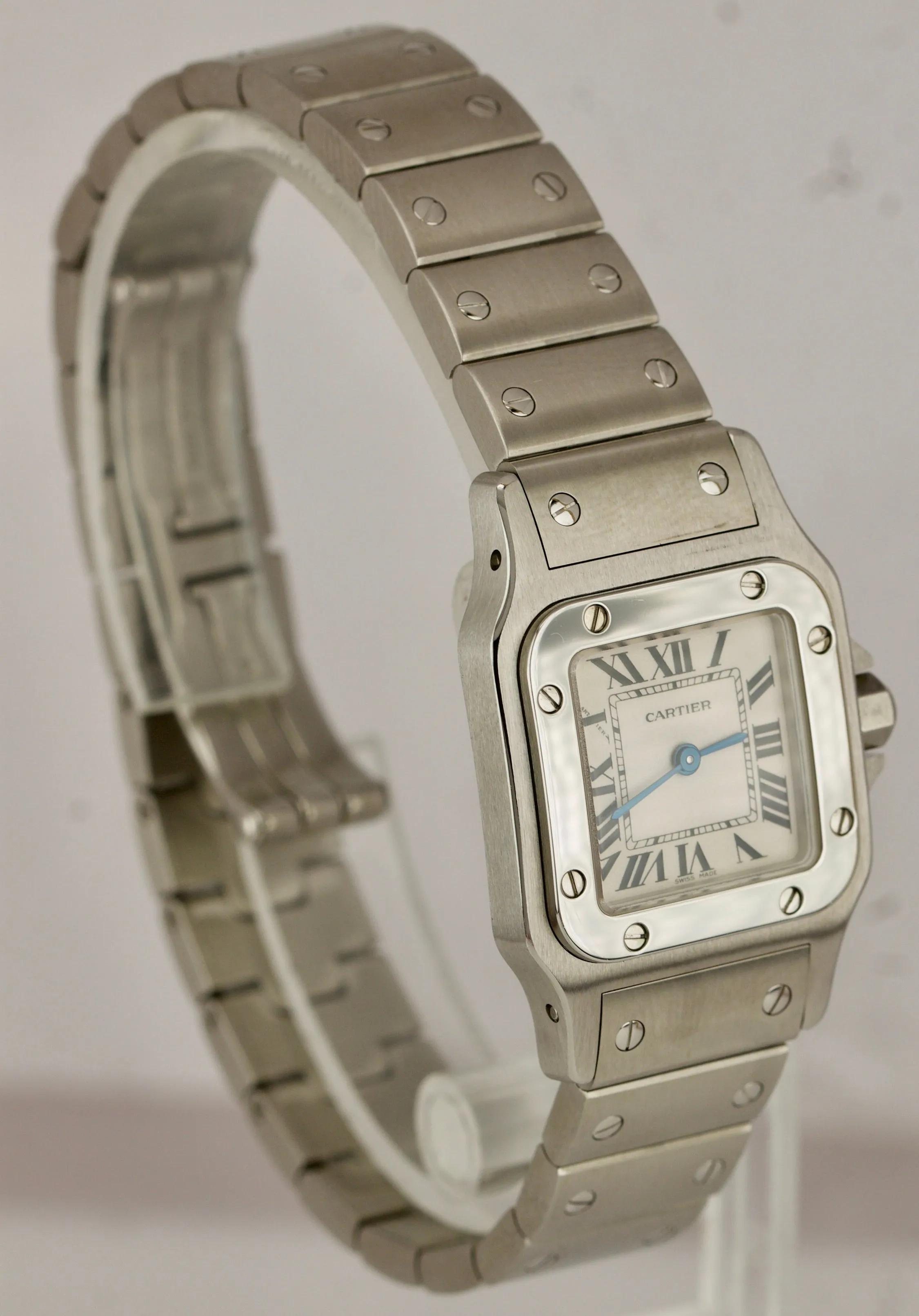 MINT Ladies Cartier Santos Galbee 1565 White 24mm Quartz Stainless Swiss Watch