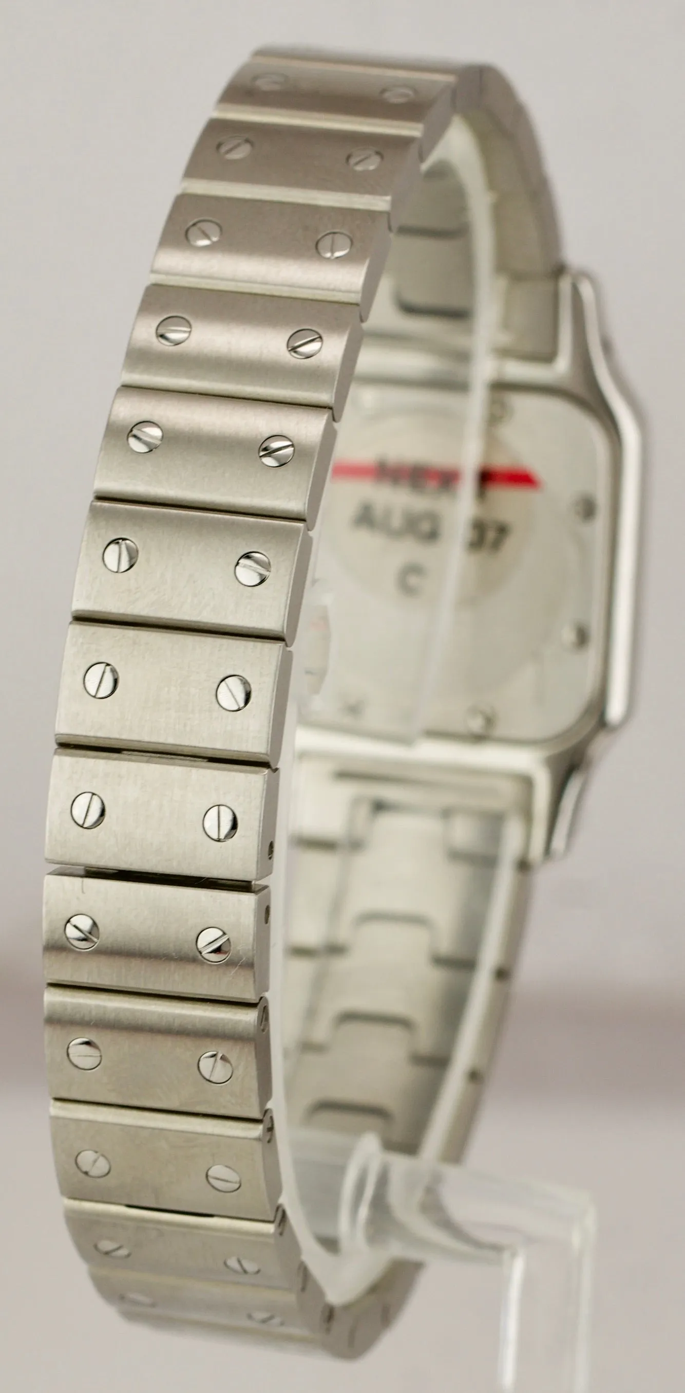 MINT Ladies Cartier Santos Galbee 1565 White 24mm Quartz Stainless Swiss Watch