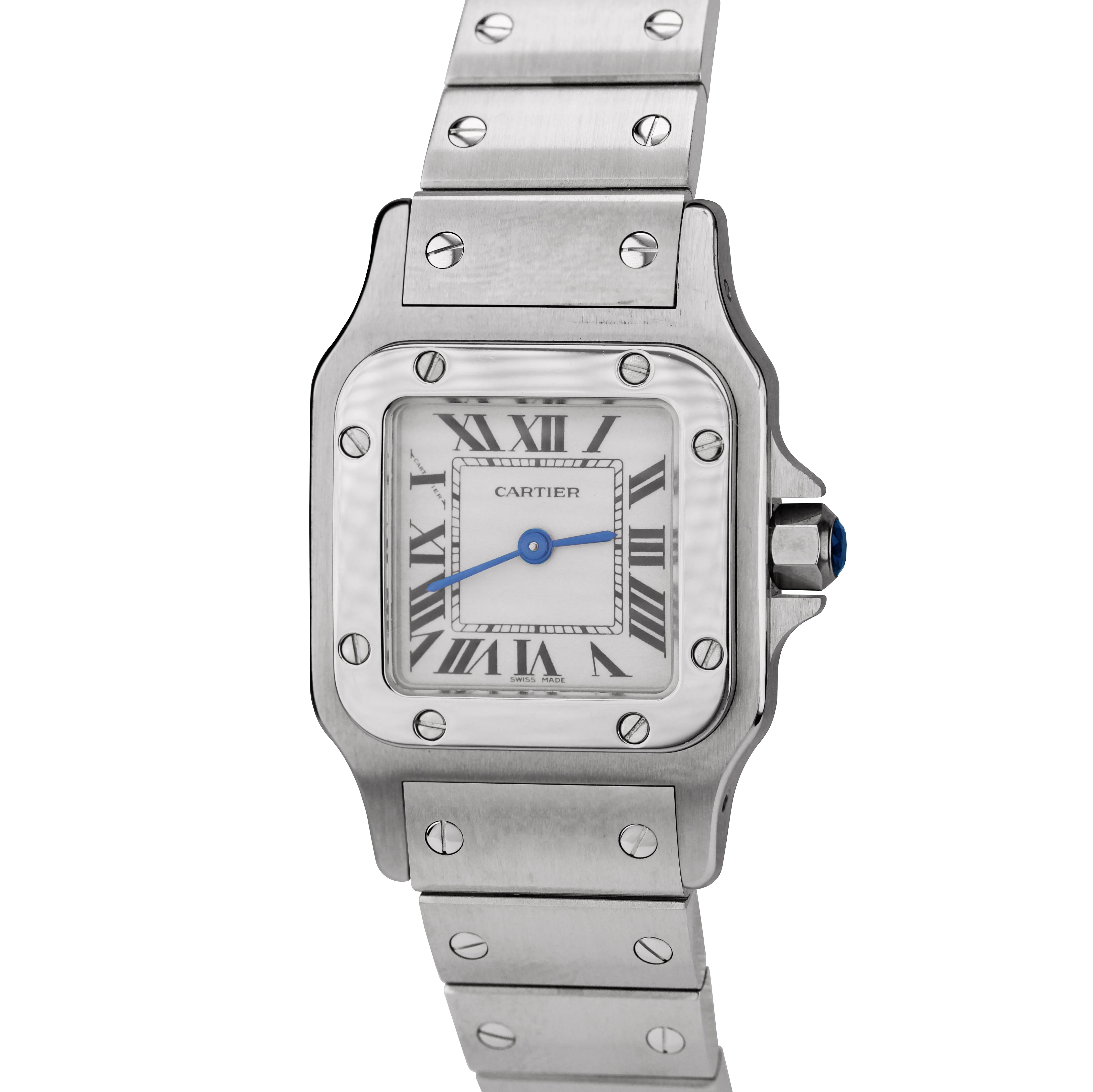MINT Ladies Cartier Santos Galbee 1565 White 24mm Quartz Stainless Swiss Watch