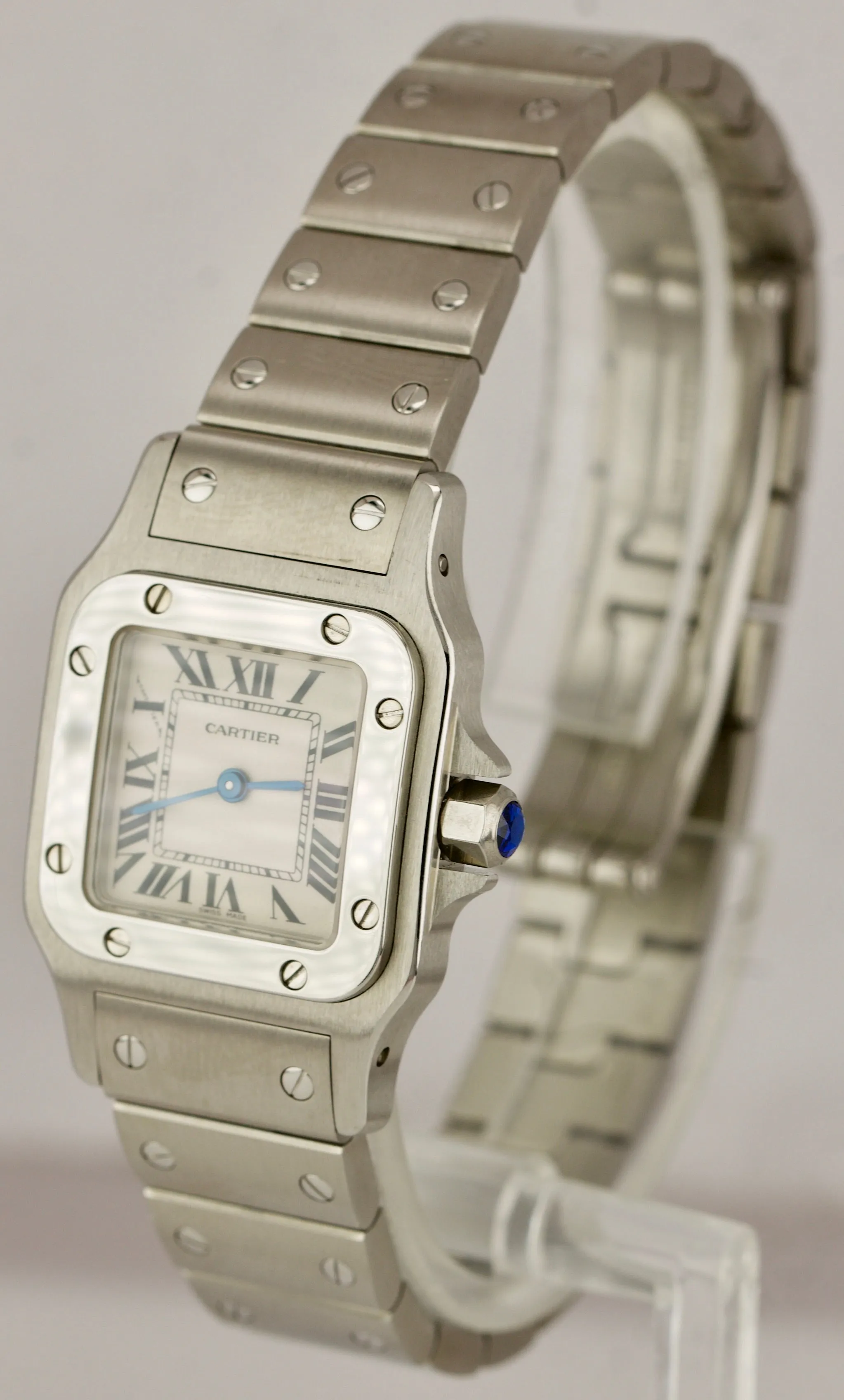 MINT Ladies Cartier Santos Galbee 1565 White 24mm Quartz Stainless Swiss Watch