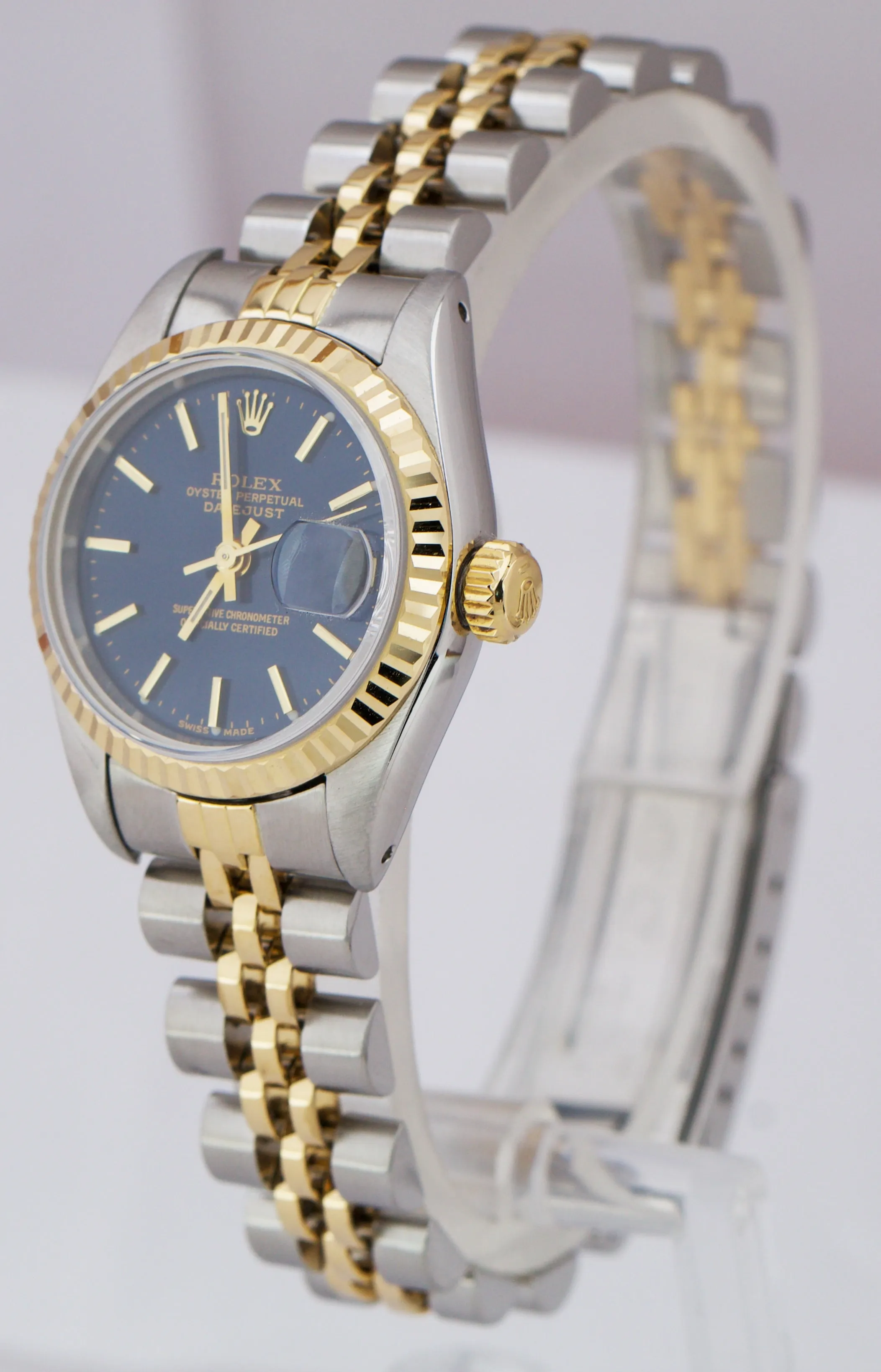 MINT Ladies Rolex DateJust 26mm Jubilee Blue Dial Two-Tone Gold Watch 69173 BOX