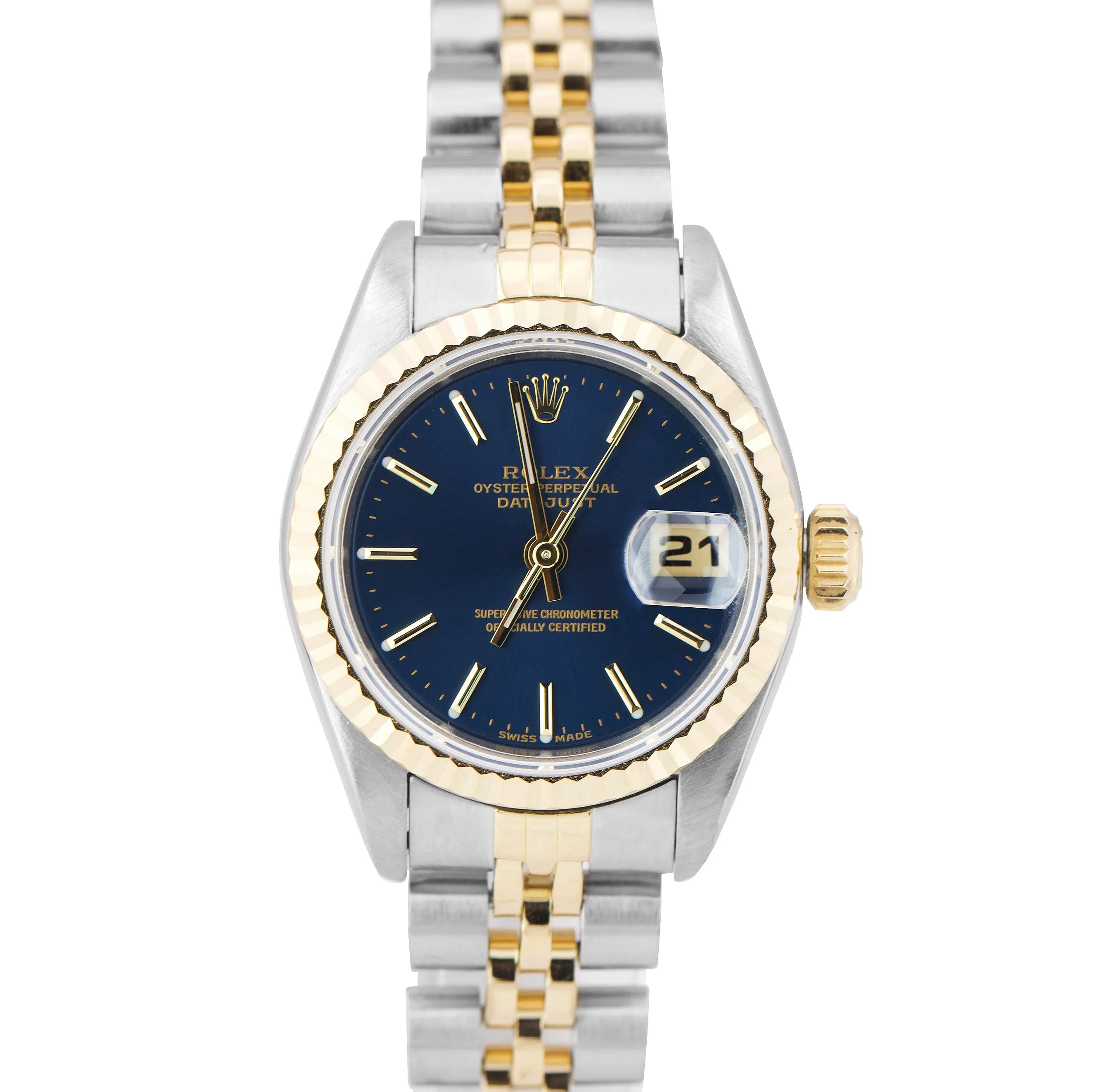 MINT Ladies Rolex DateJust 26mm Jubilee Blue Dial Two-Tone Gold Watch 69173 BOX