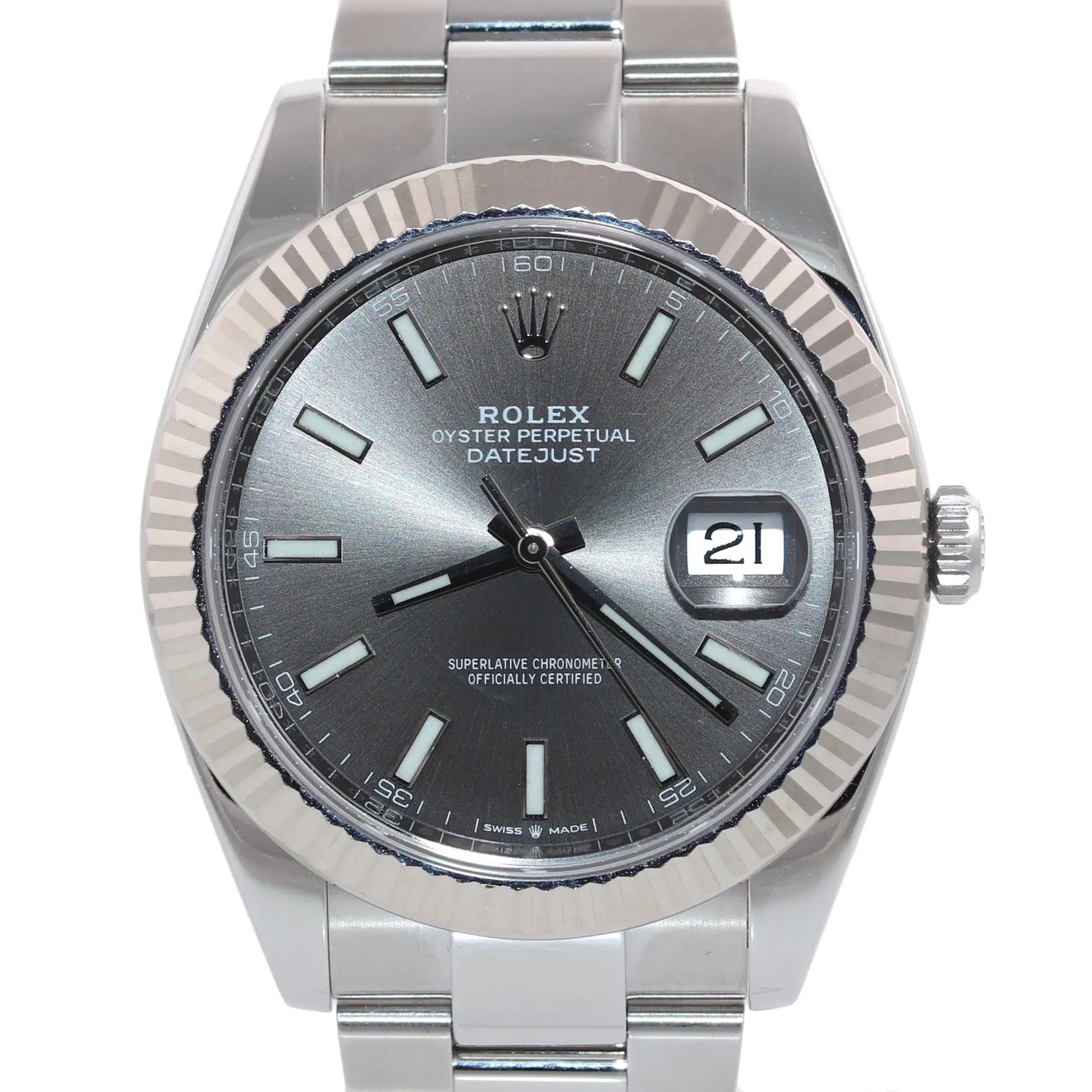 MINT PAPERS Rolex DateJust 41 Rhodium Grey Stick Oyster Fluted 126334 Watch Box