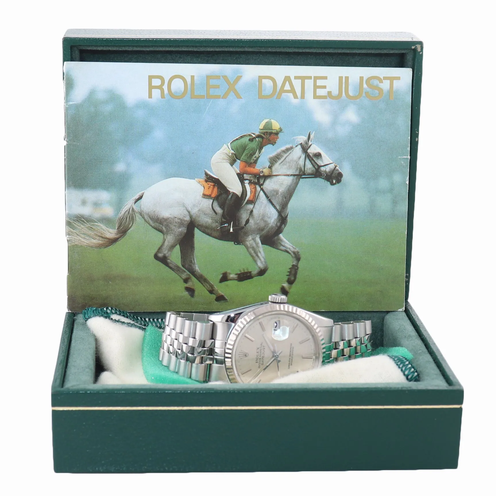 MINT Rolex DateJust 36mm 16234 Steel Silver Linen Jubilee 18k Fluted Bezel Watch