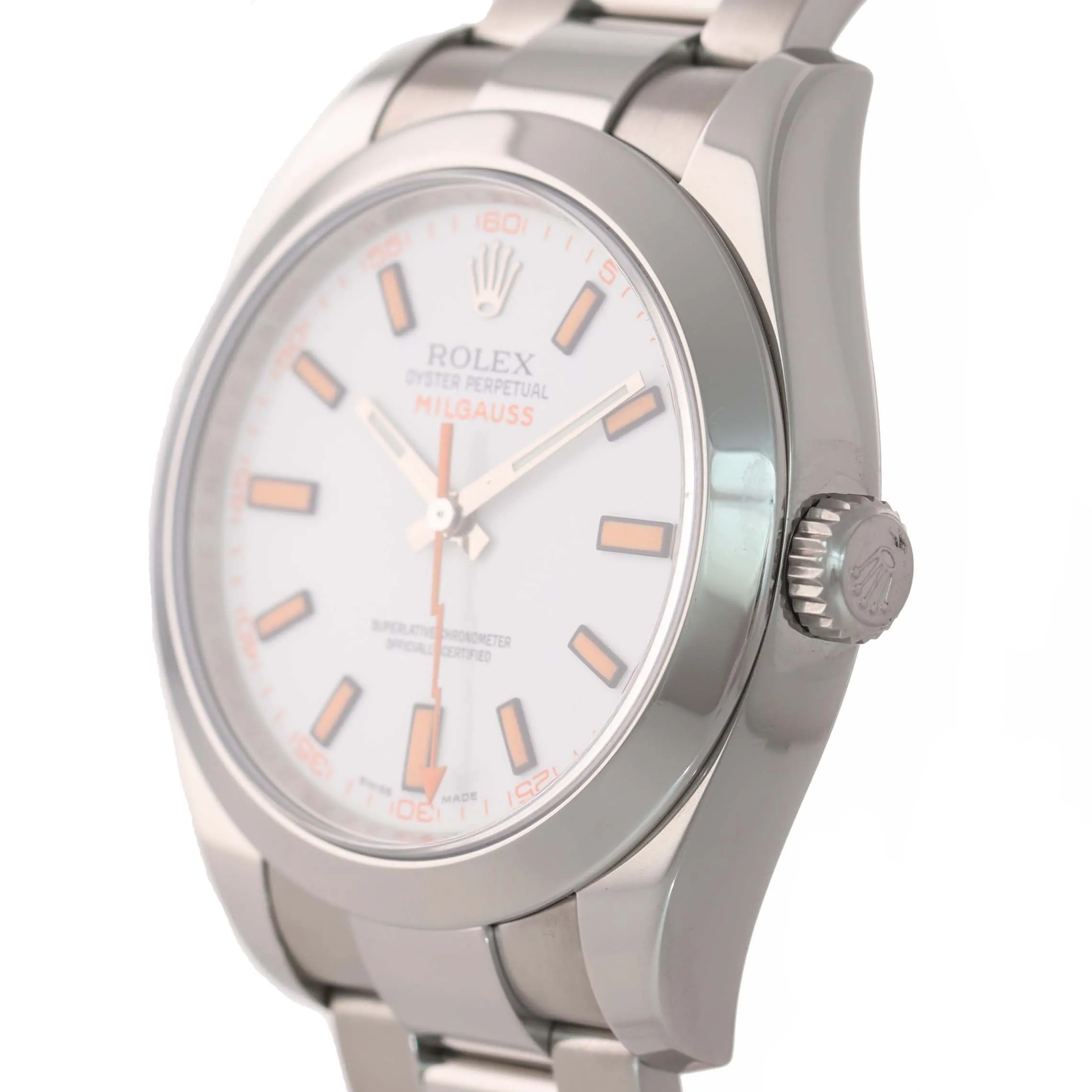 MINT Rolex Milgauss 116400 White Orange 40mm Steel Anti-Magnetic Watch