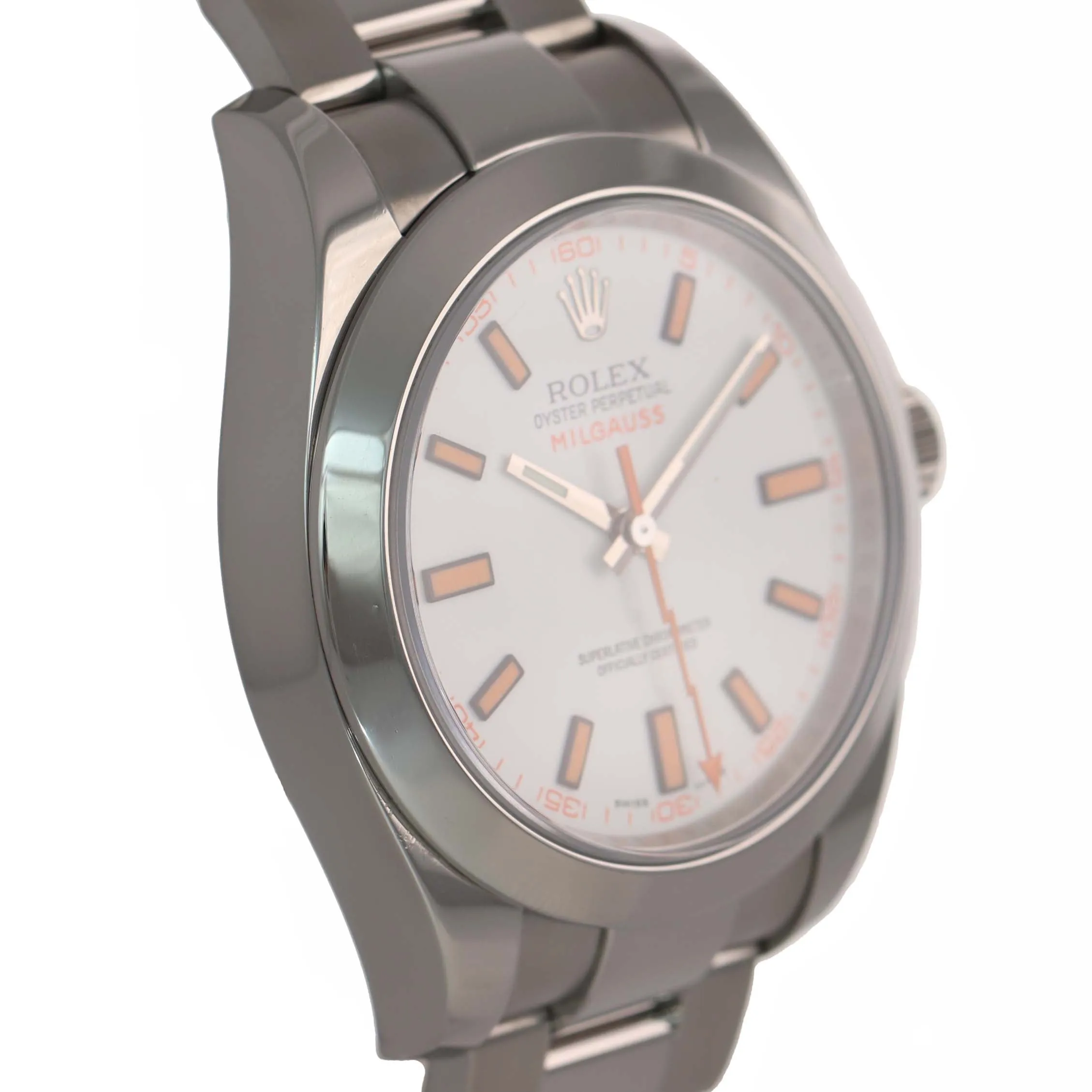 MINT Rolex Milgauss 116400 White Orange 40mm Steel Anti-Magnetic Watch