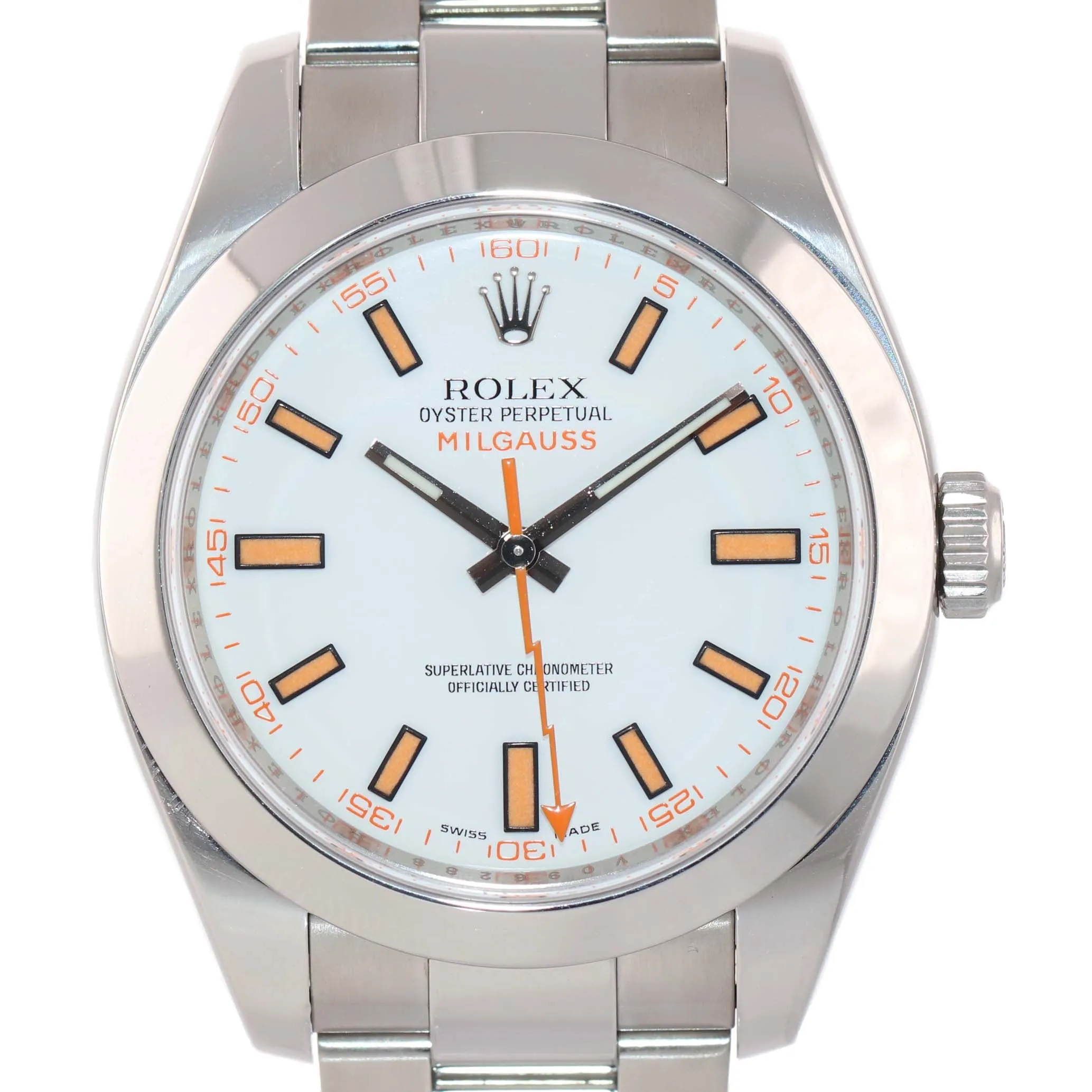 MINT Rolex Milgauss 116400 White Orange 40mm Steel Anti-Magnetic Watch