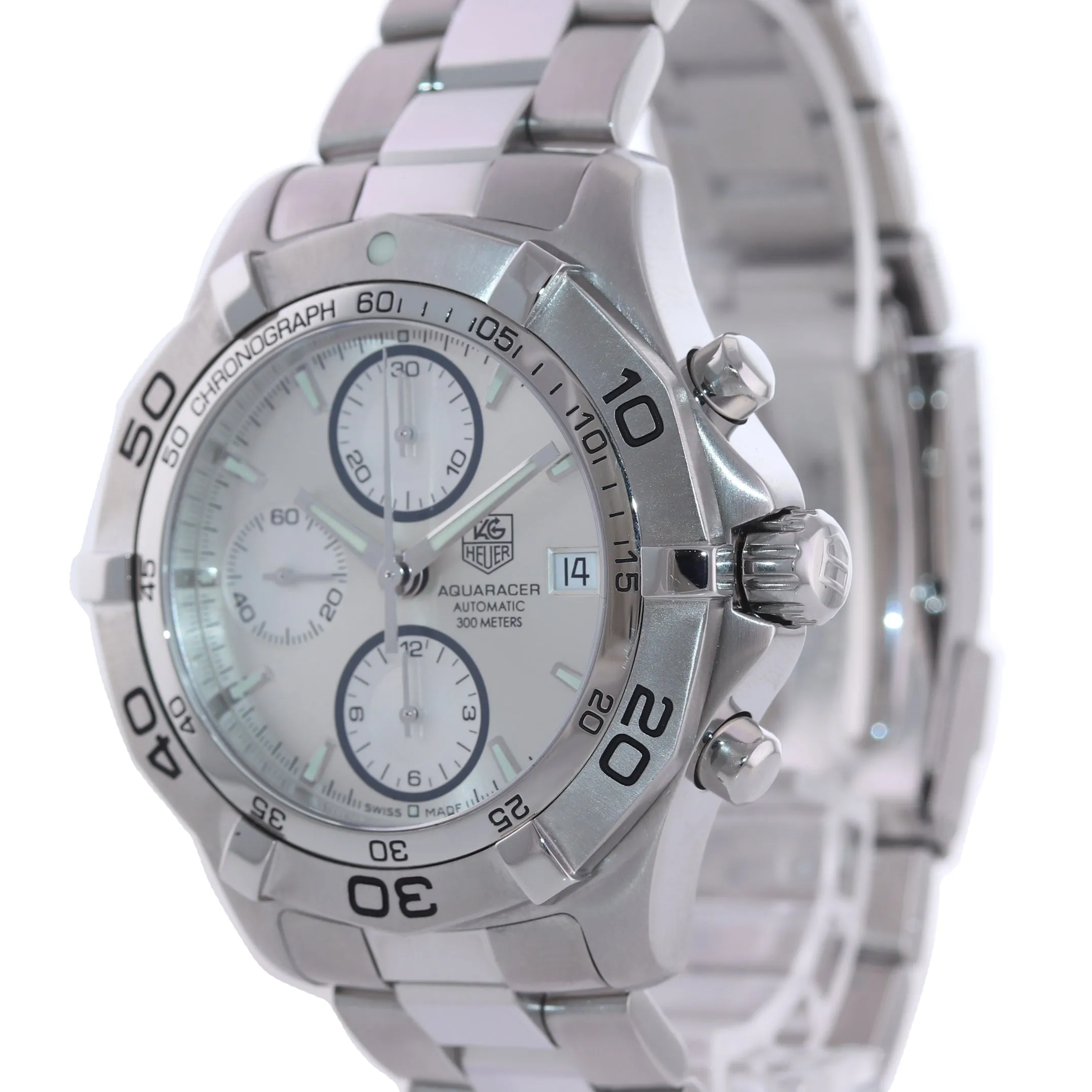 MINT Tag Heuer Aquaracer Steel CAF211 Silver 41mm Automatic Chronograph Watch