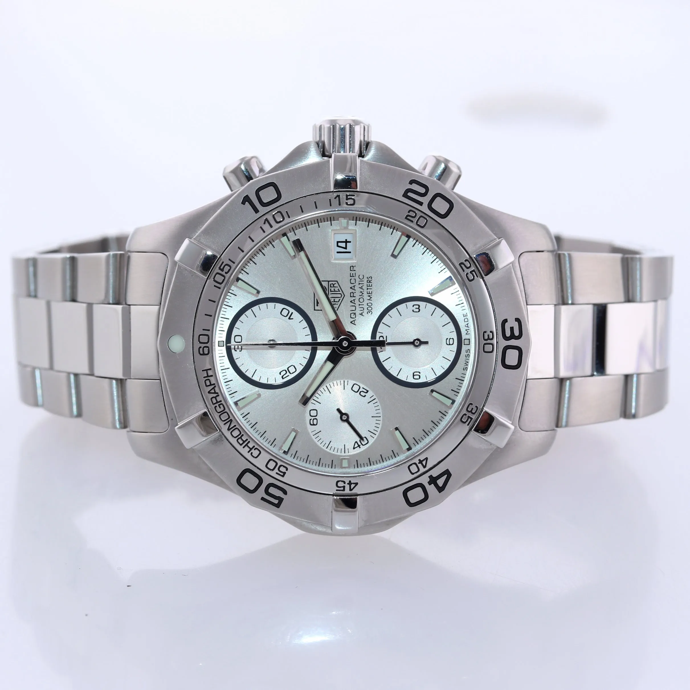 MINT Tag Heuer Aquaracer Steel CAF211 Silver 41mm Automatic Chronograph Watch