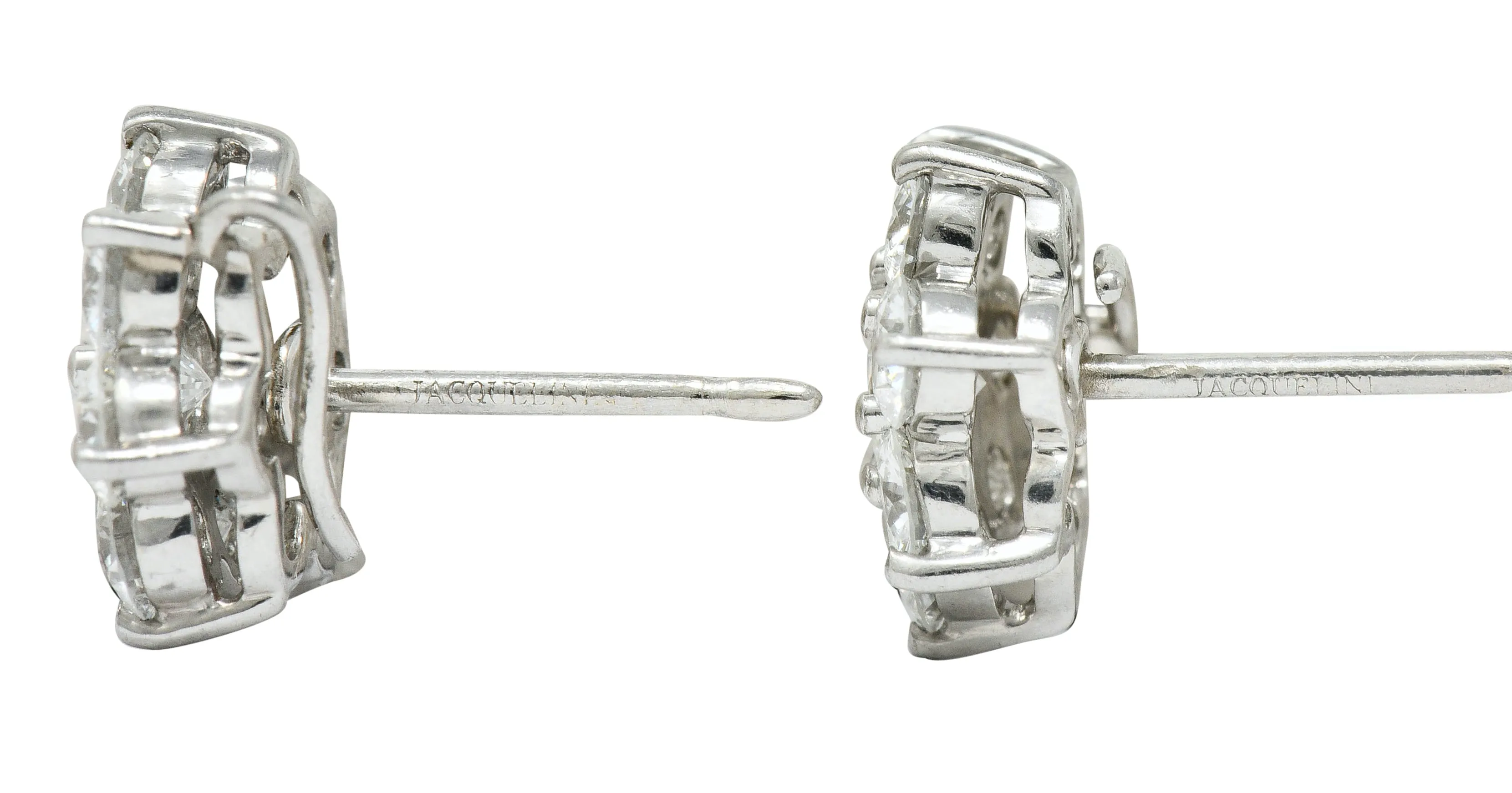 Modern 1.90 CTW Diamond Platinum Floral Cluster Stud Earrings