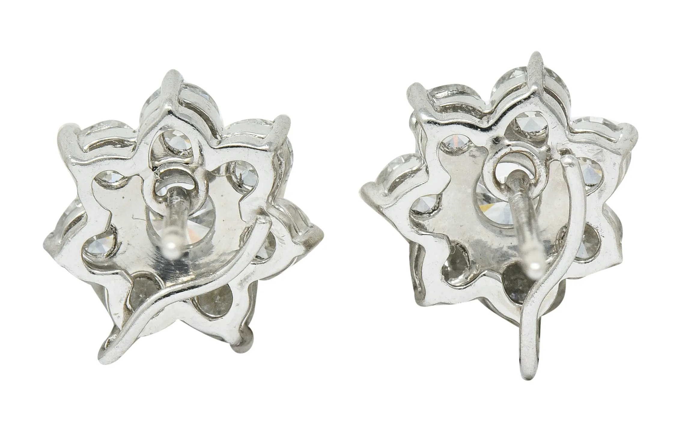 Modern 1.90 CTW Diamond Platinum Floral Cluster Stud Earrings