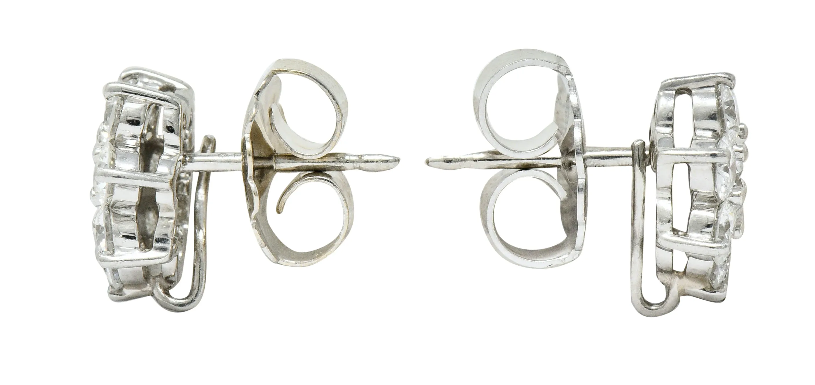 Modern 1.90 CTW Diamond Platinum Floral Cluster Stud Earrings