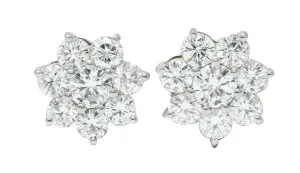 Modern 1.90 CTW Diamond Platinum Floral Cluster Stud Earrings