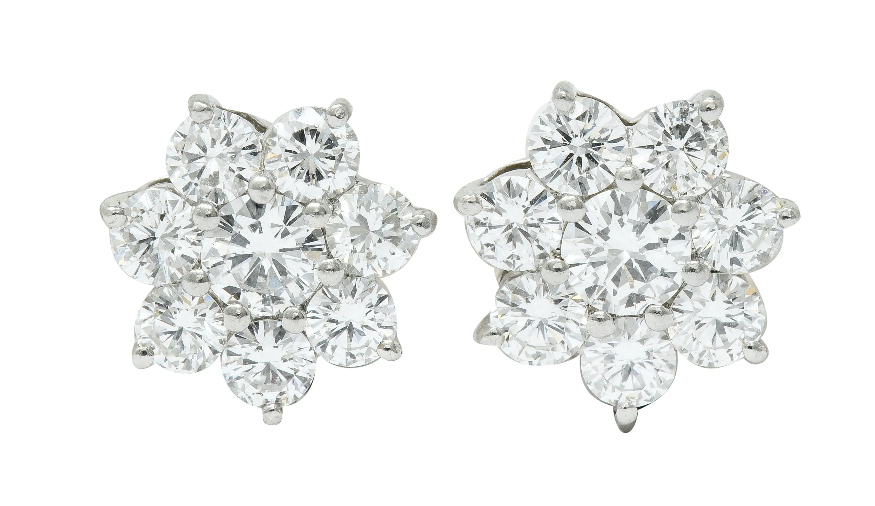 Modern 1.90 CTW Diamond Platinum Floral Cluster Stud Earrings