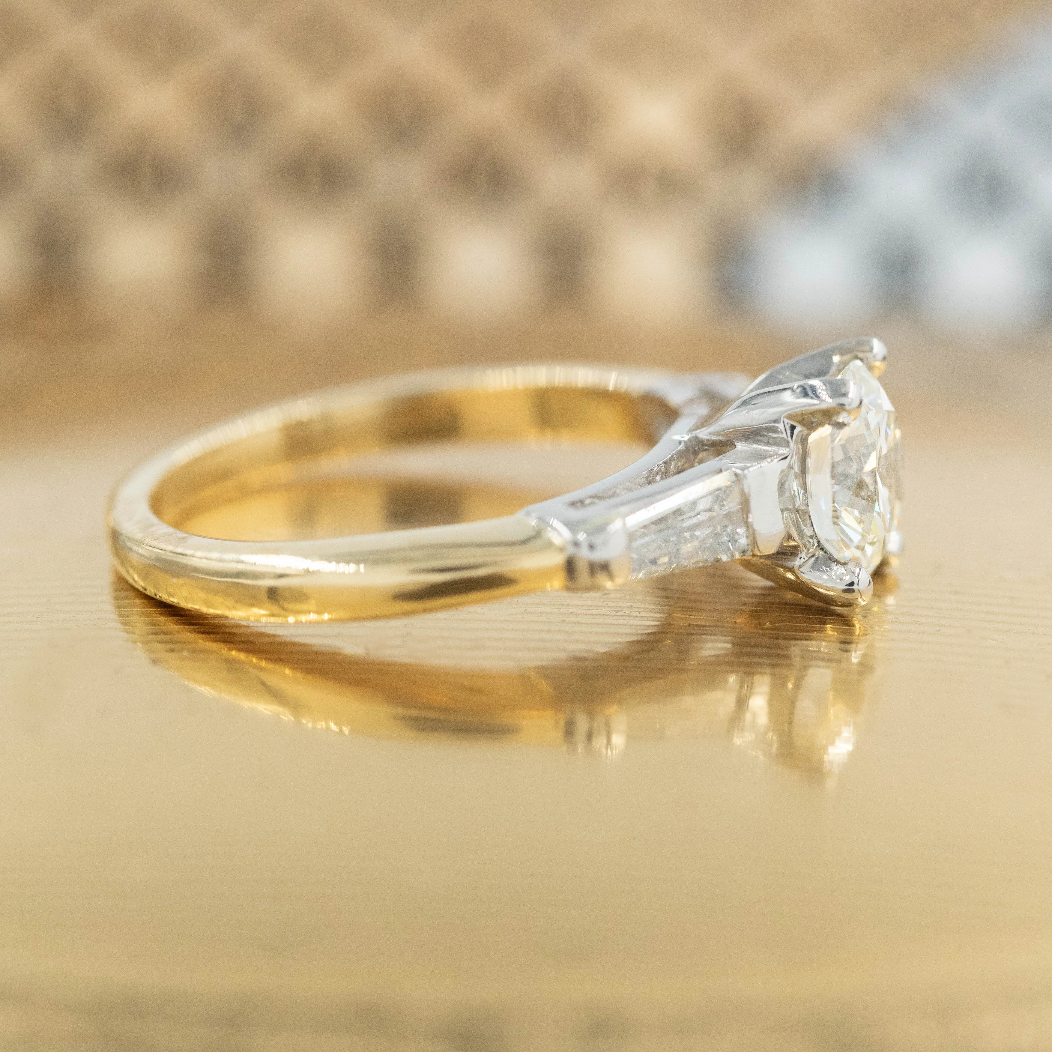 Modern Brilliant and Baguette Diamond Two-tone Ring