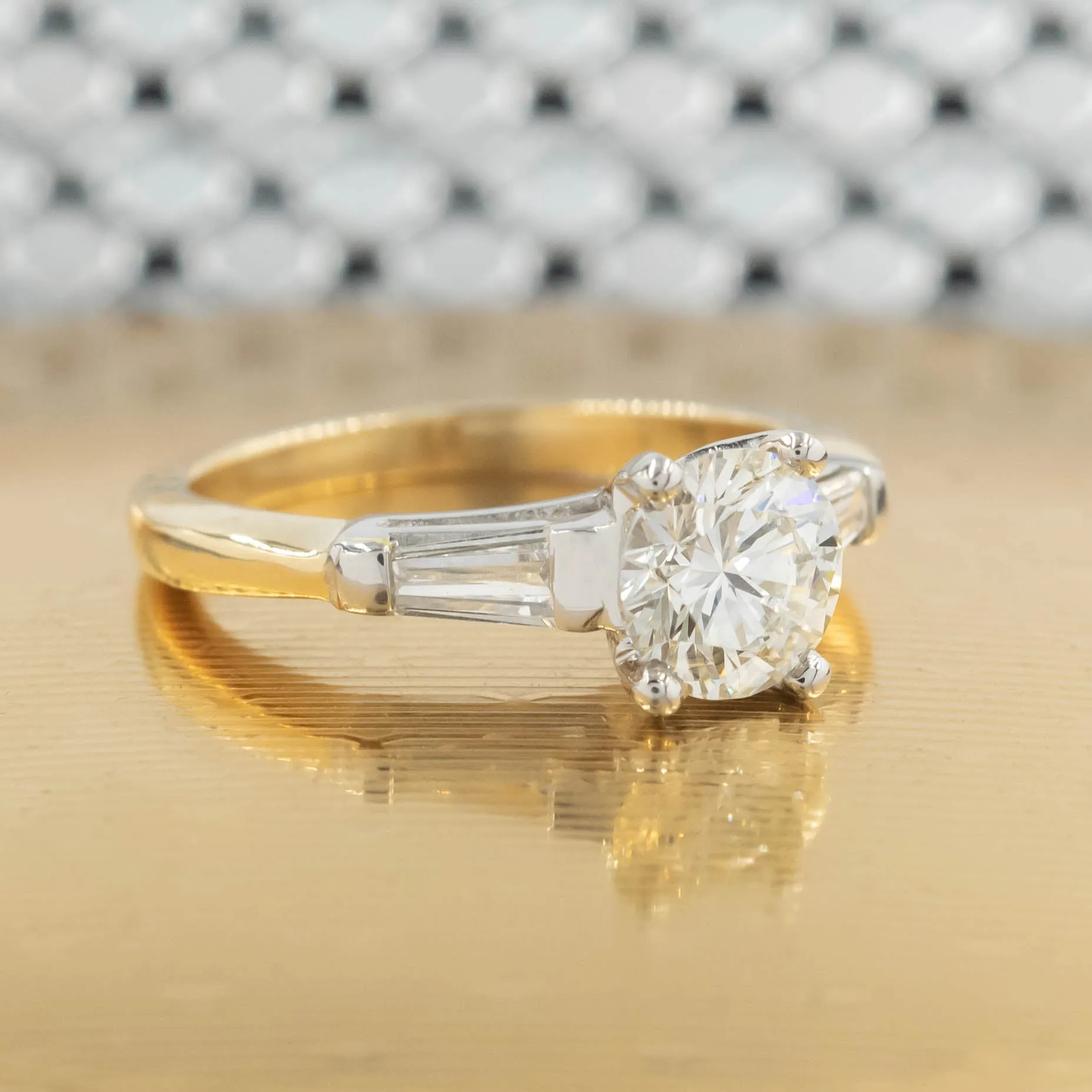 Modern Brilliant and Baguette Diamond Two-tone Ring