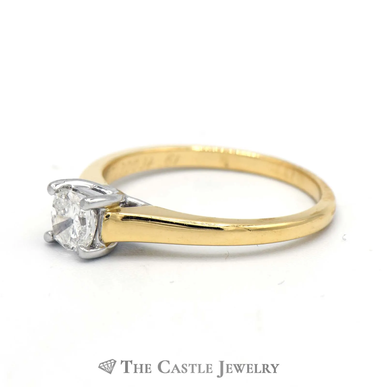 Modern Princess Cut Diamond Solitaire in 18k Yellow Gold Cathedral Mounting