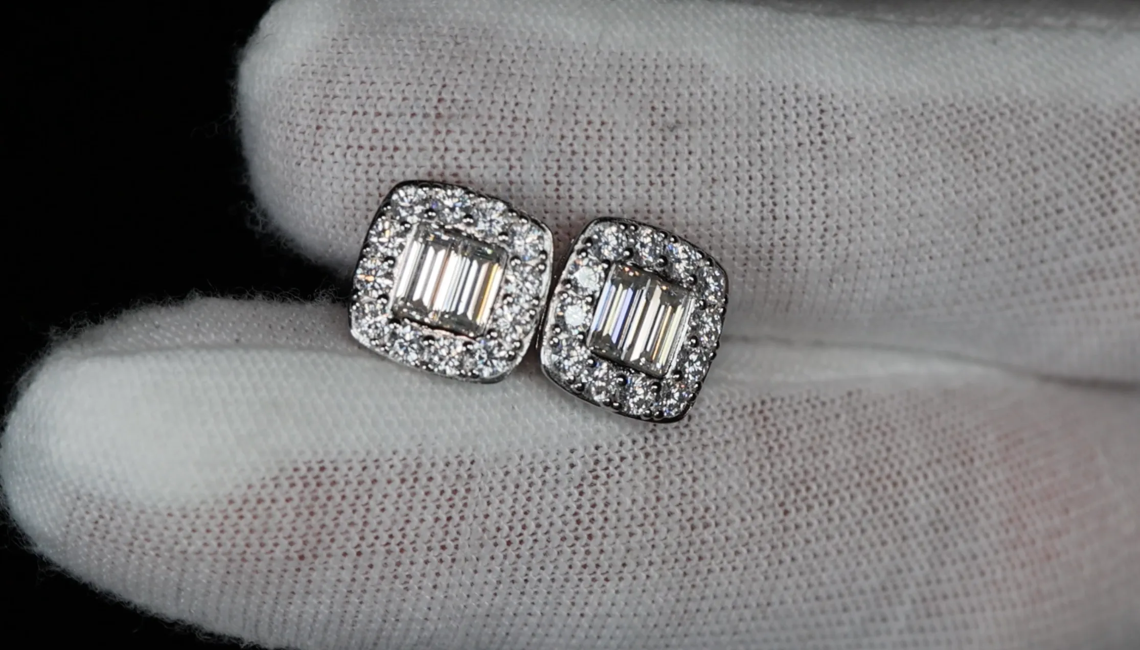 Moissanite Baguette Diamond Ear Studs | Moissanite Diamond Iced Out Ear Studs