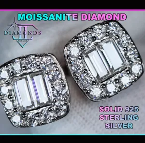 Moissanite Baguette Diamond Ear Studs | Moissanite Diamond Iced Out Ear Studs