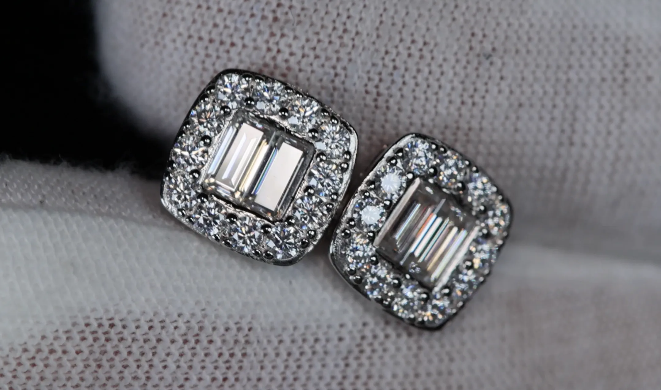 Moissanite Baguette Diamond Ear Studs | Moissanite Diamond Iced Out Ear Studs