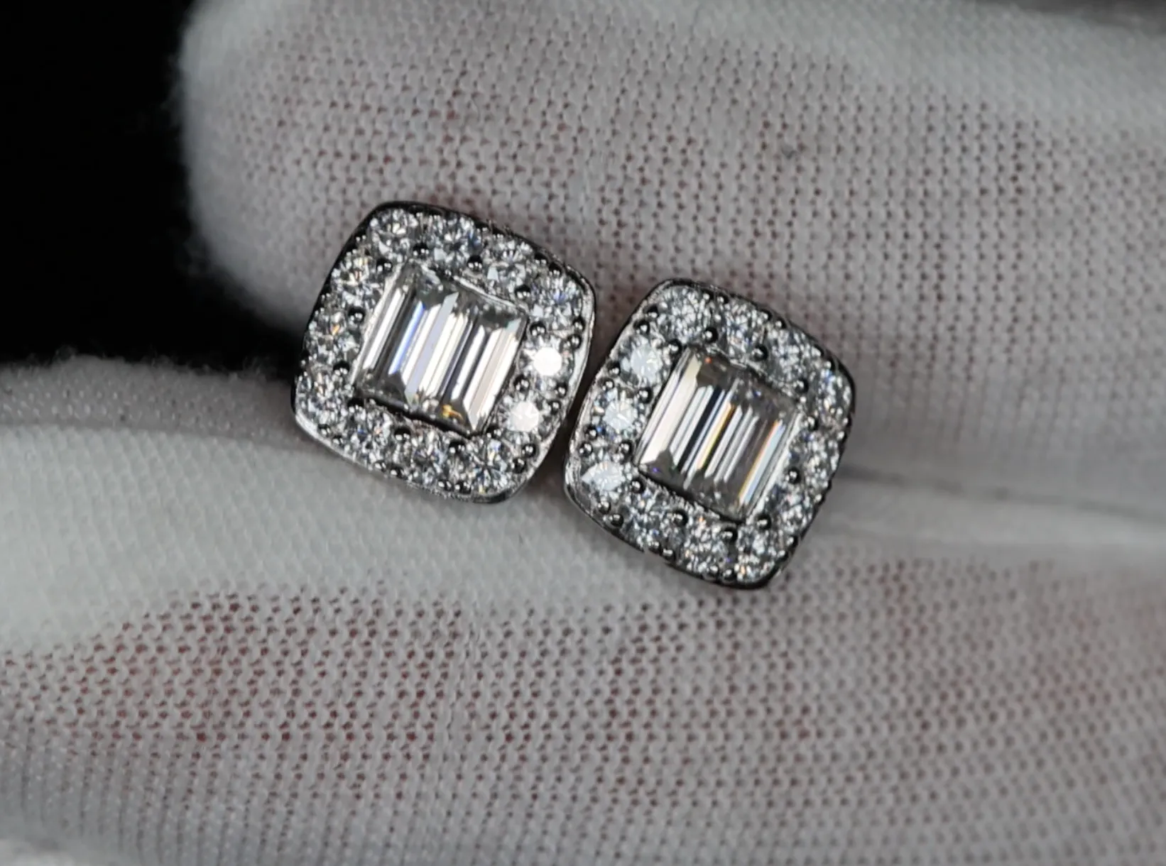 Moissanite Baguette Diamond Ear Studs | Moissanite Diamond Iced Out Ear Studs