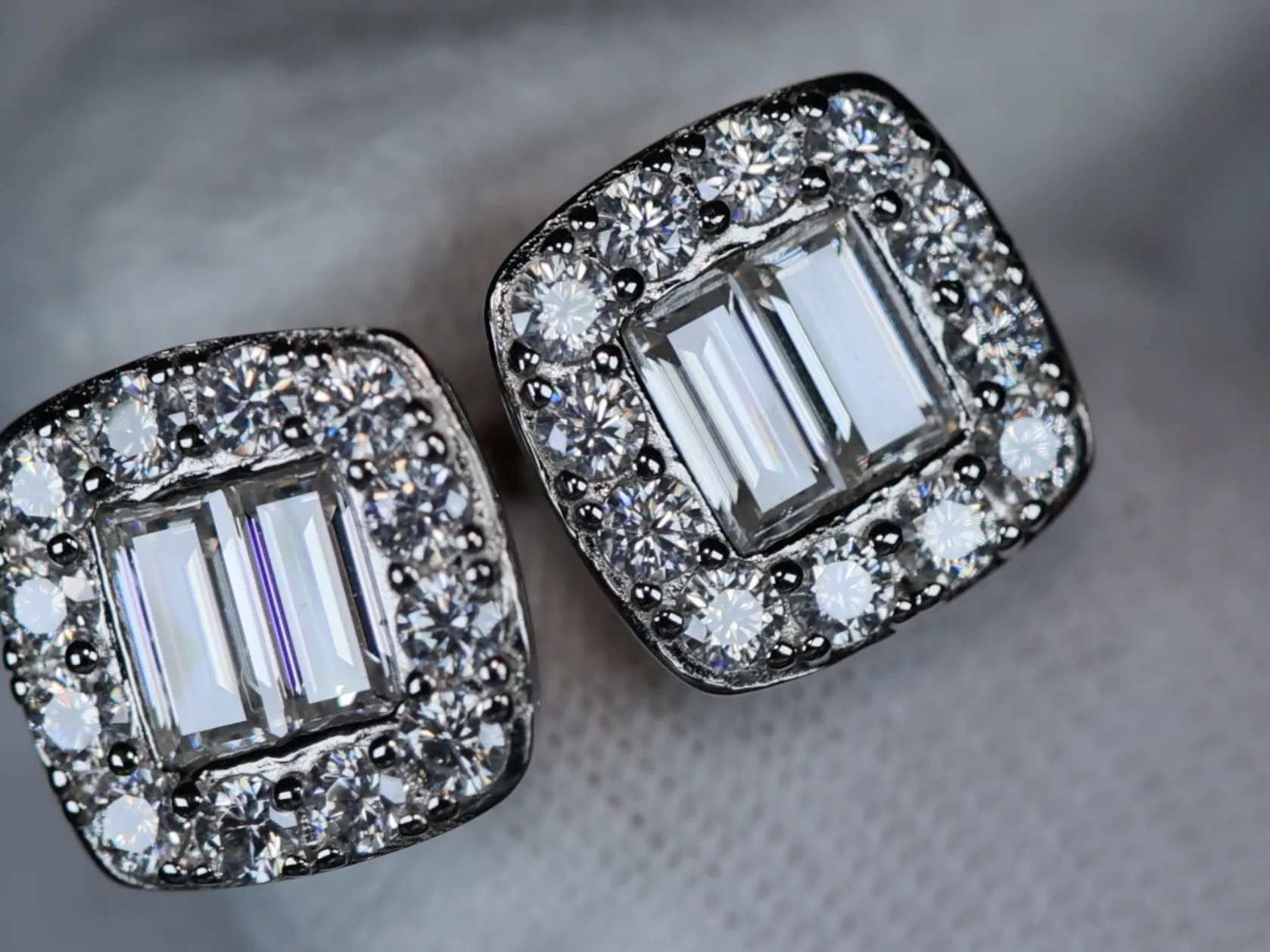 Moissanite Baguette Diamond Ear Studs | Moissanite Diamond Iced Out Ear Studs