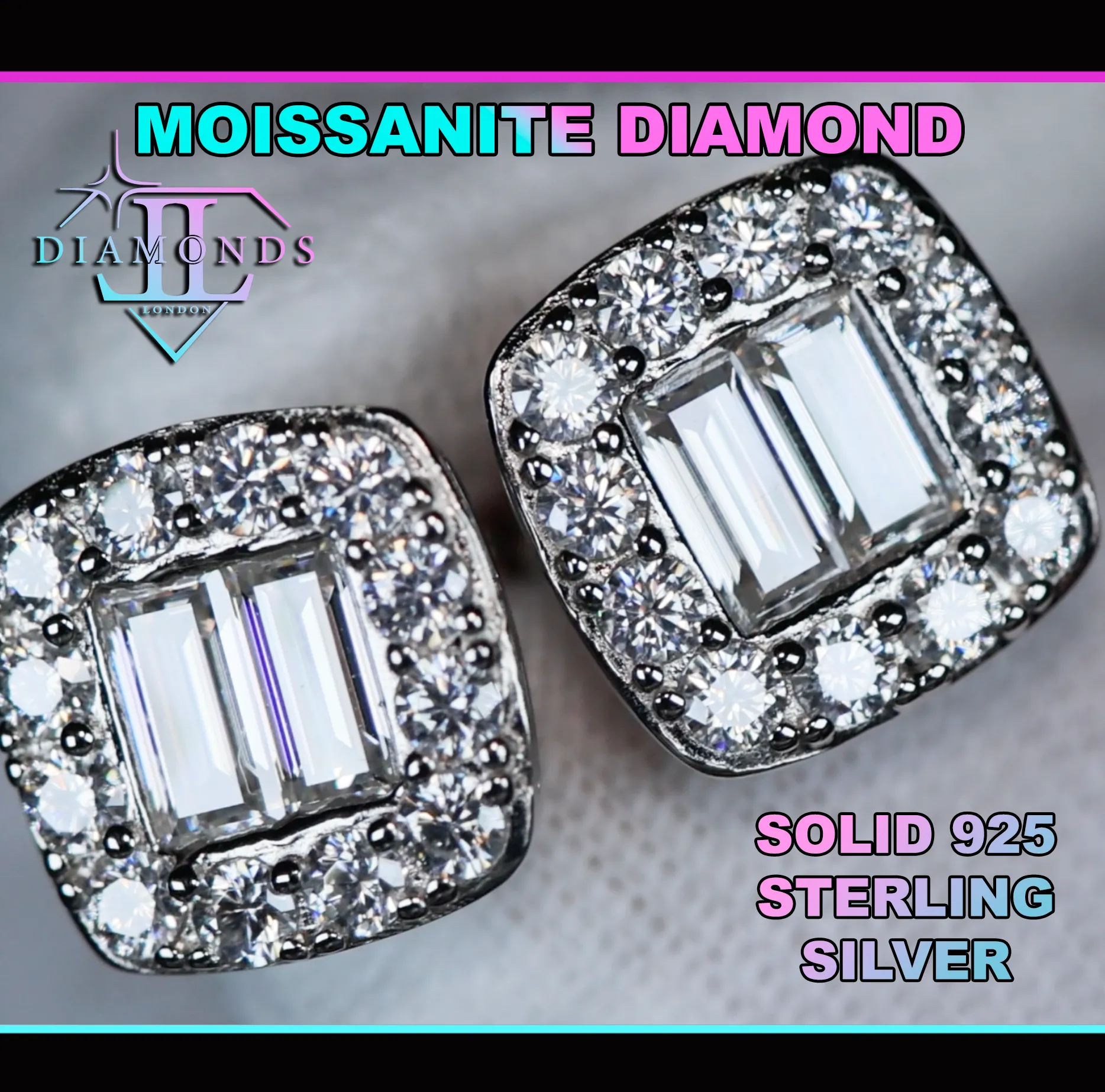 Moissanite Baguette Diamond Ear Studs | Moissanite Diamond Iced Out Ear Studs
