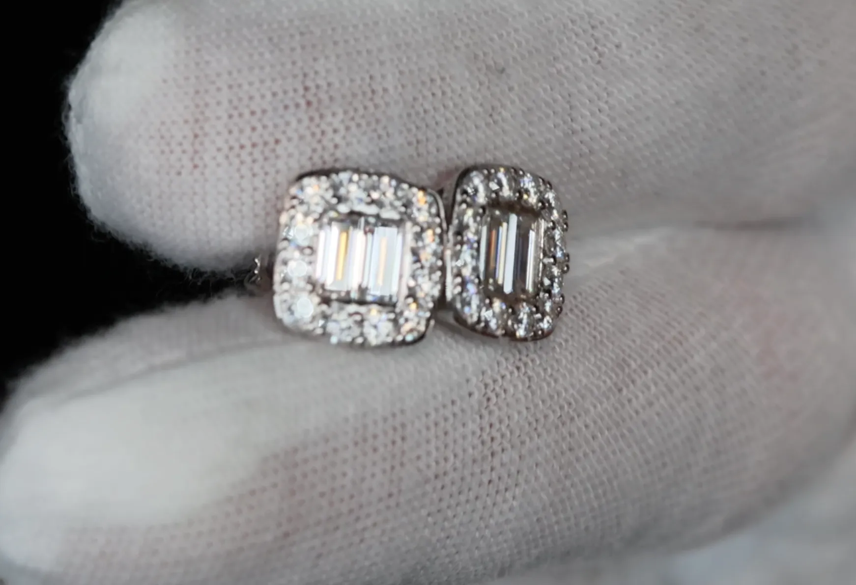 Moissanite Baguette Diamond Ear Studs | Moissanite Diamond Iced Out Ear Studs