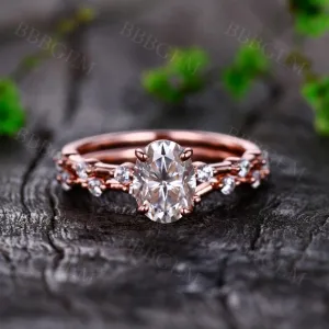Moissanite Bridal Set 1.5CT Oval Cut Moissanite Engagement Ring Curved Wedding Band